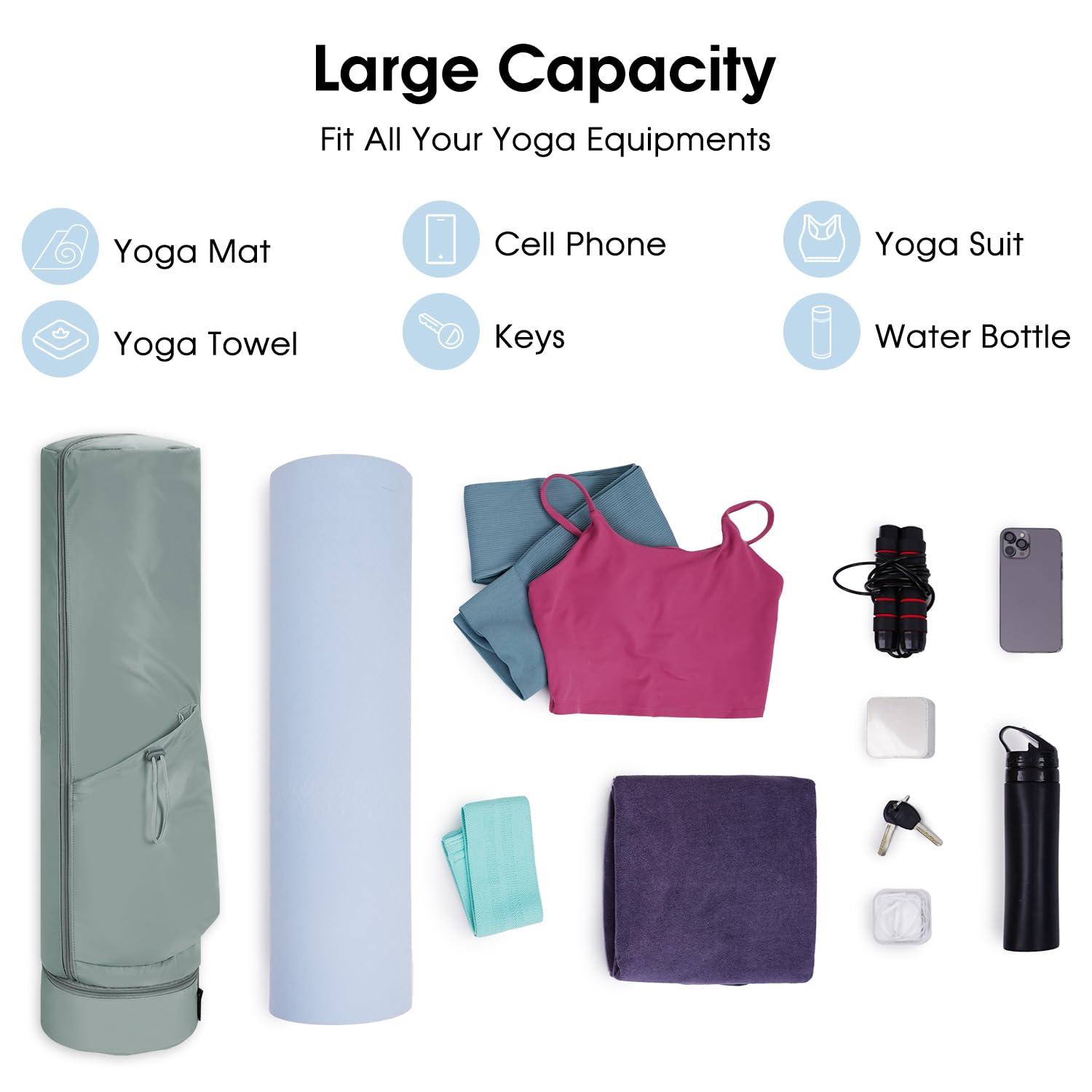 sportsnew sportsnew Yoga Mat Bag Drawstring Pocket-Full Zip Cargo Yoga Mat Carrier Bag with Water Bottle Pocket and Bottom Wet Pocket Exercise Yoga Mat Carrier Multi-Functional Storage Bag, Army Green & Grey