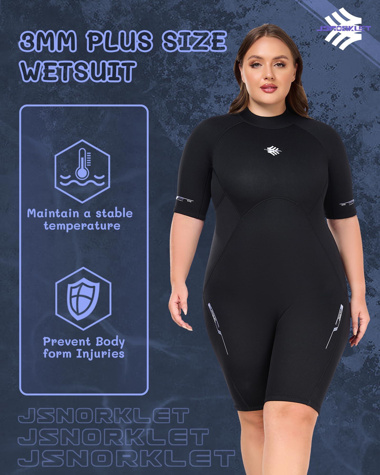 JSNORKLET JSNORKLET Plus Size Wetsuit for Women, 3mm Back Zipper Neoprene Diving Suits for Diving Snorkeling Surfing Swimming