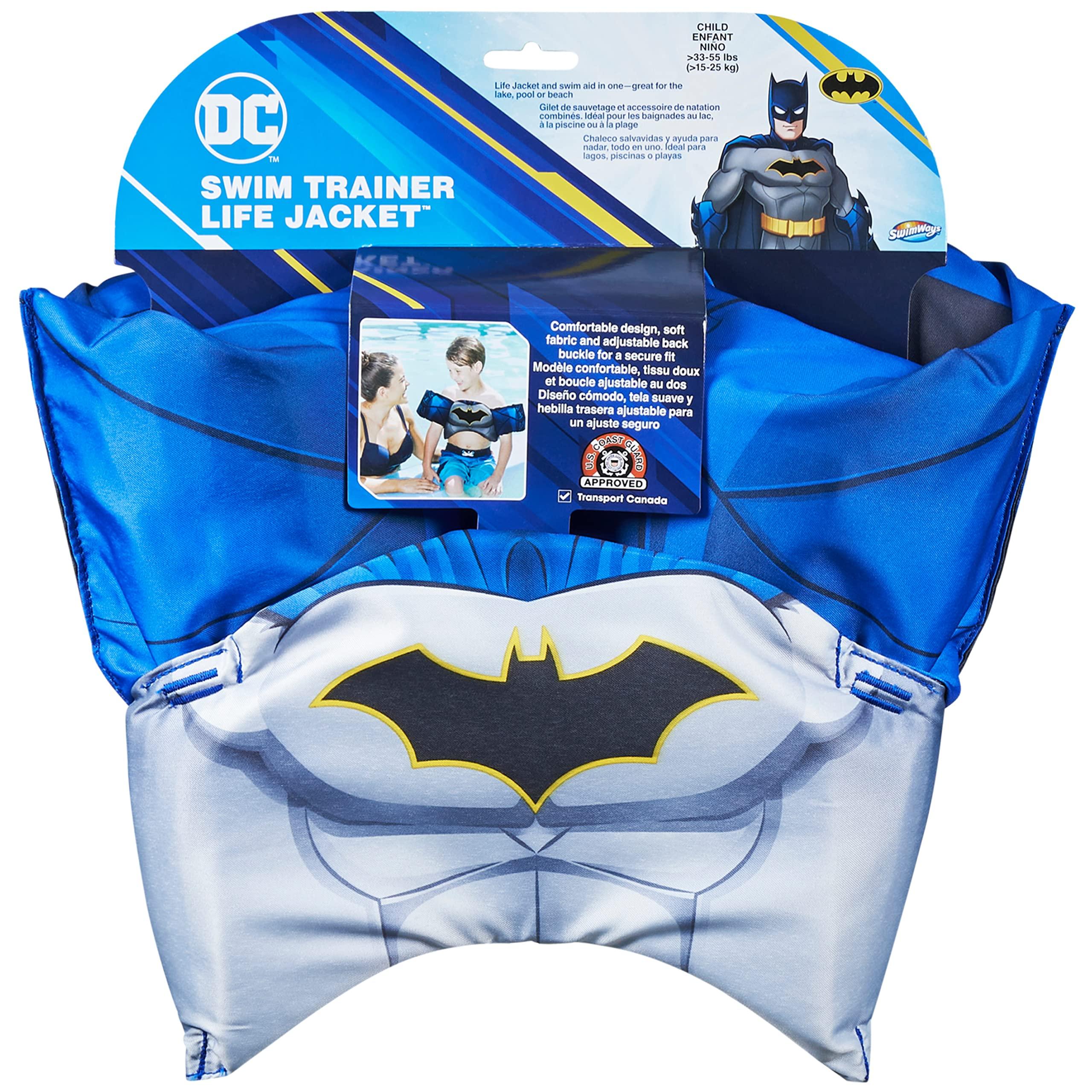 SwimWays SwimWays DC Batman Swim Trainer, US Coast Guard Approved Life Vest Kids Swim Vest, Arm Floaties & Life Jackets for Kids 33-55 lbs, Batman