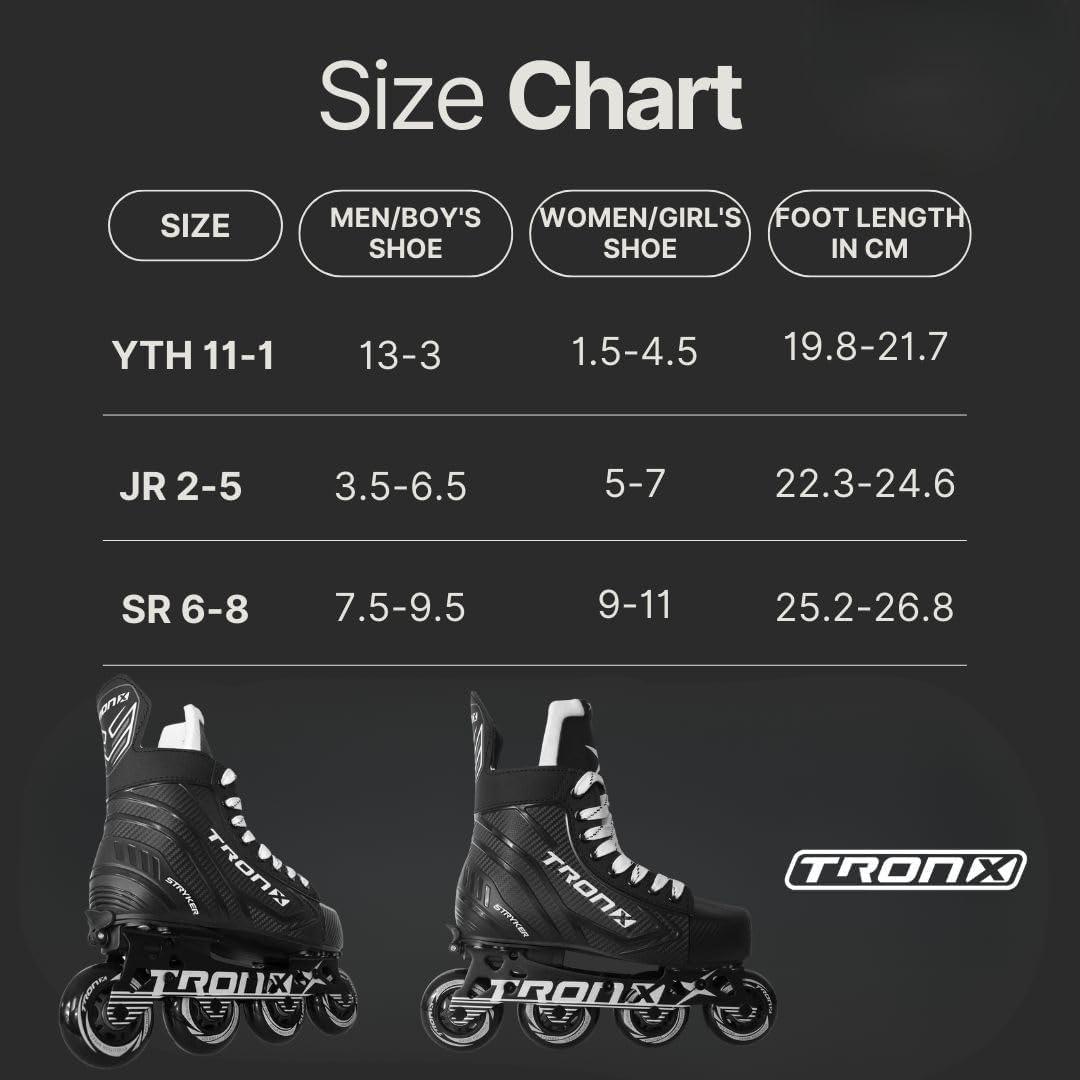 TronX TronX Stryker Adjustable Senior Intermediate Junior Youth Roller Inline Hockey Skates, 2024 New Model (YTH Skate 11-1 (Shoe Size 13-3))