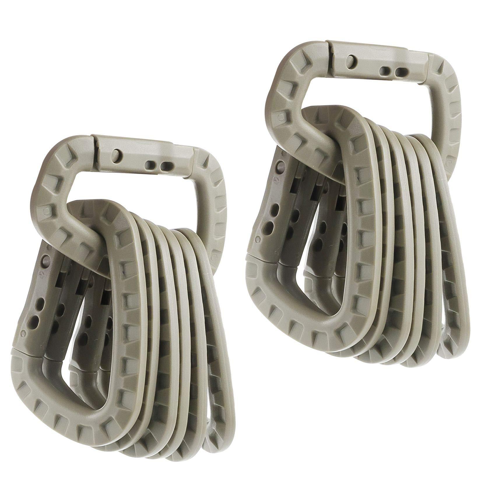 IEBUOBO IEBUOBO 12 Pack Khaki Carabiner Keychain - Hard Polymer Carabiners Climbing D Rings Light Weight Spring Snap Gear Clip Utility Hooks Backpack Hanging Buckle for Camping Hiking Fishing
