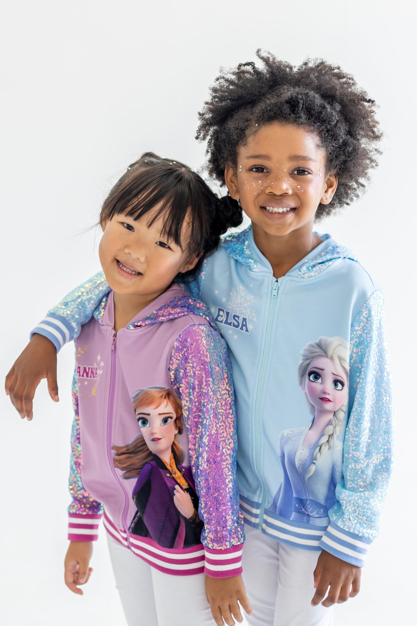 Disney Disney Frozen Elsa Toddler Girl Jacket Blue Sequin Snowflake Print Kids Zipper Hoodie Sweatshirt Coat Birthday Party School Christmas Clothes 5-6Y