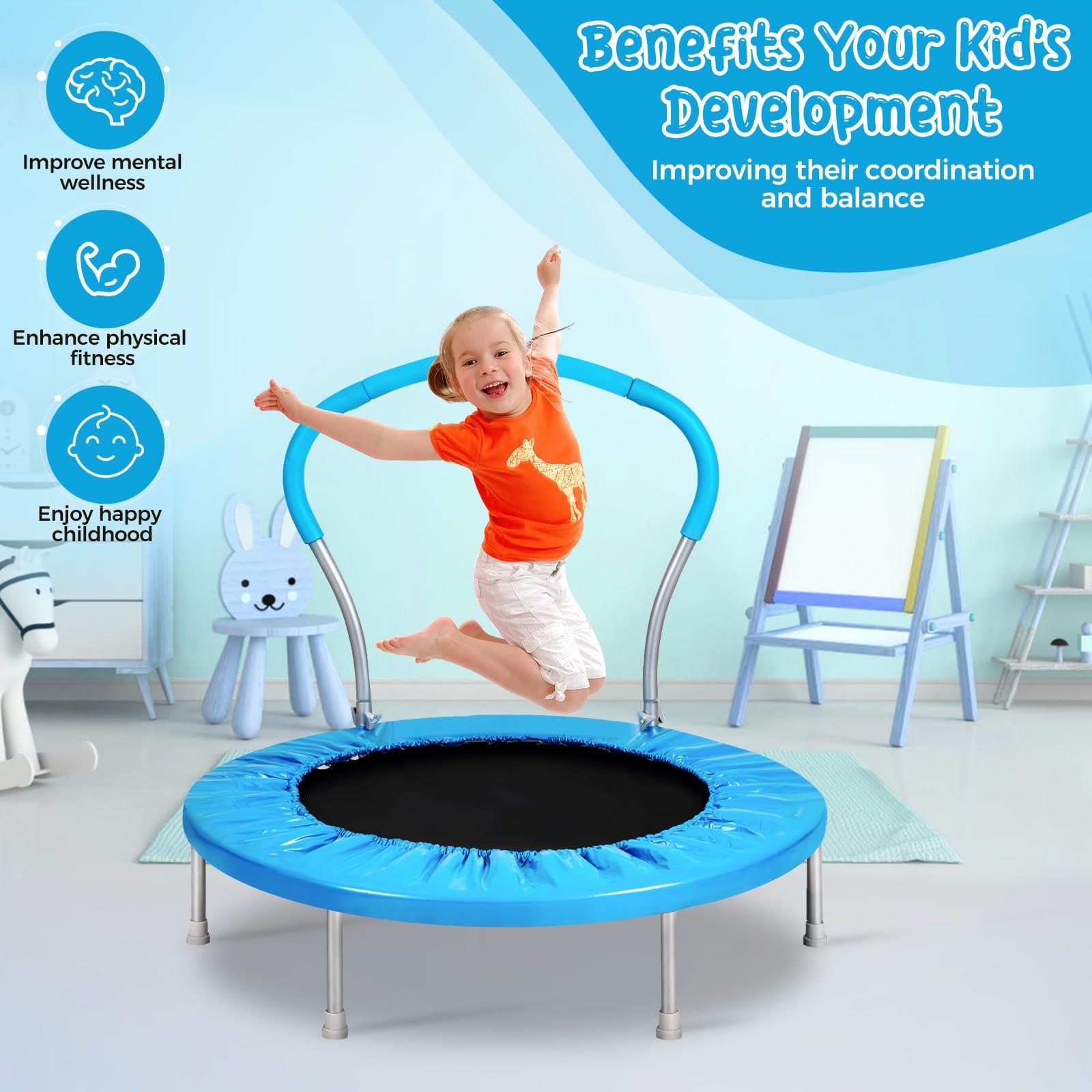 Lyromix Lyromix 36 Inch Mini Trampoline for Kids, Indoor Toddler Rebounder Trampoline with Handle, Bright Blue