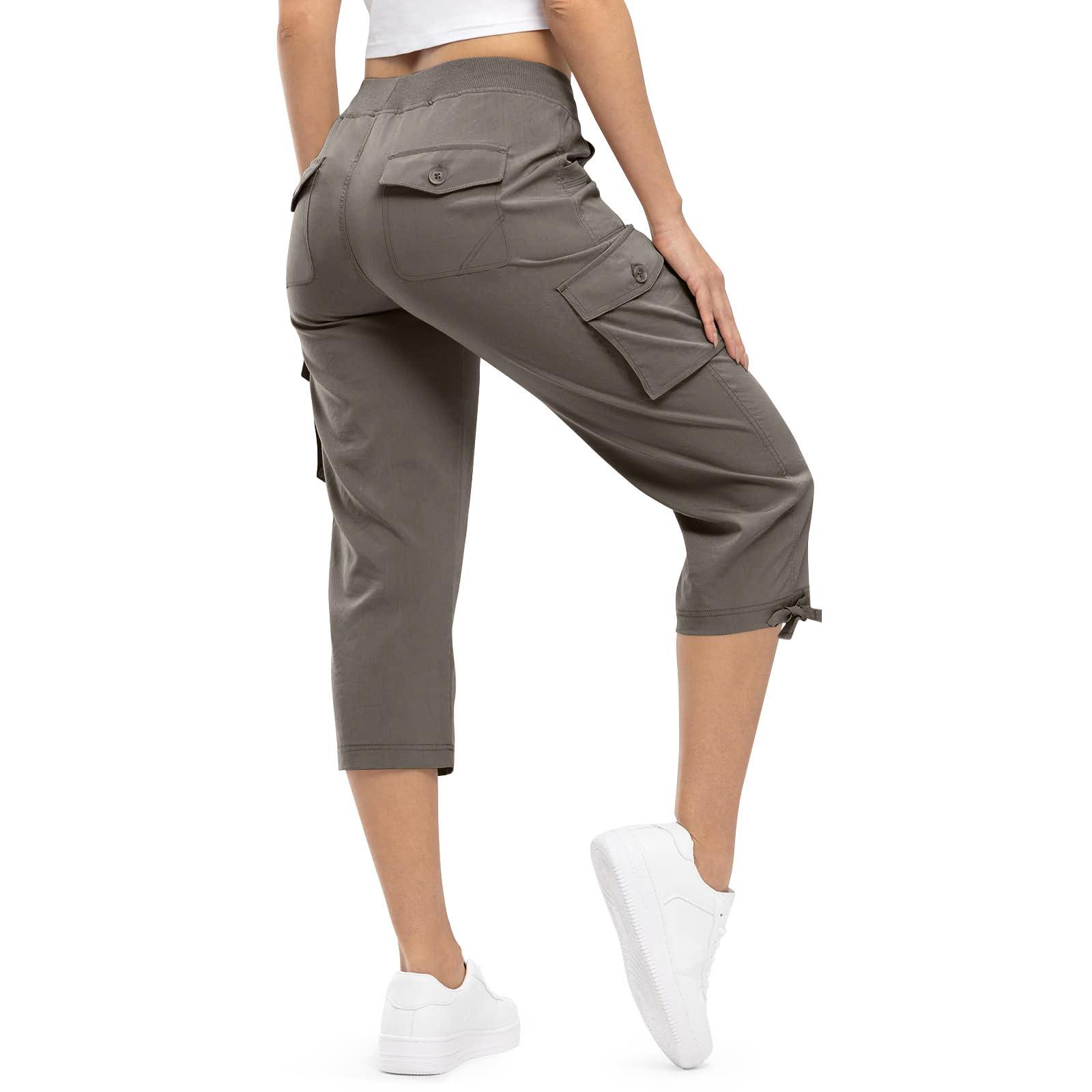 Slakkenreis Cargo Capris for Women Summer Casual Drawstring Capris Pants with Pockets Plus Size Quick Dry Hiking Pants Baggy Capri Cargo Pants Elastic Waist Cropped Pants Outdoor Travel Pants for Camping Golf