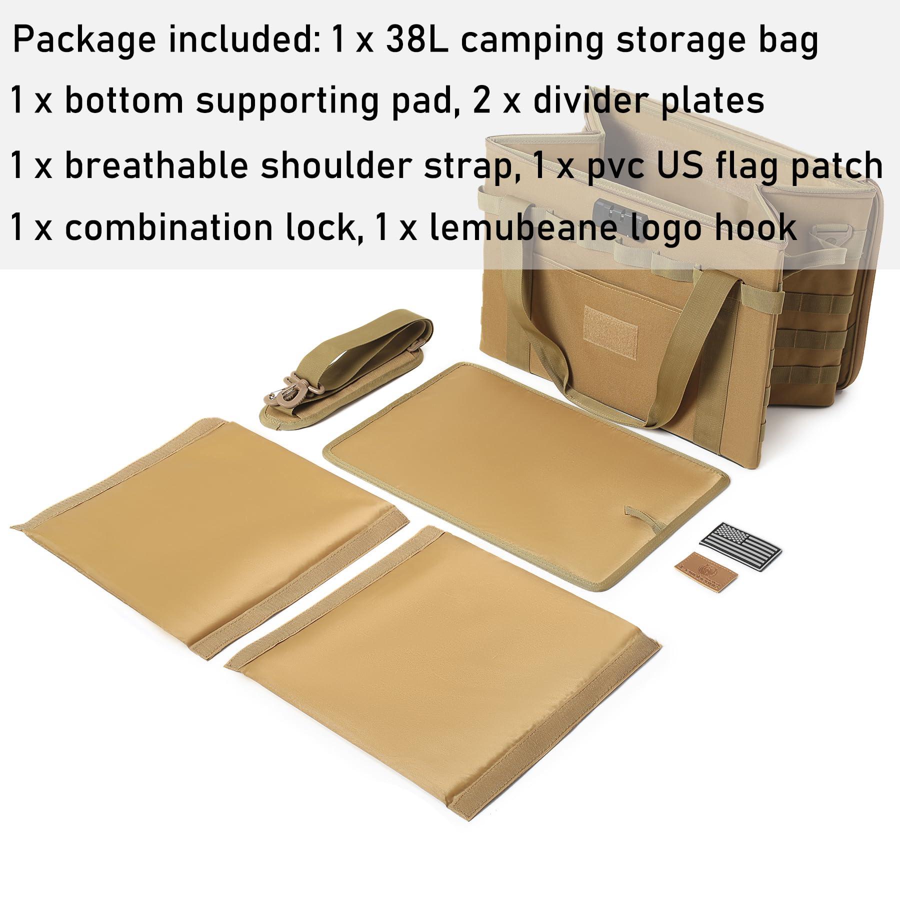Lemubeane Lemubeane Tactical Camping Storage Bag - 38L Utility Tote Bag Organizer with Combination Lock and Shoulder Strap (Tan, 38L)
