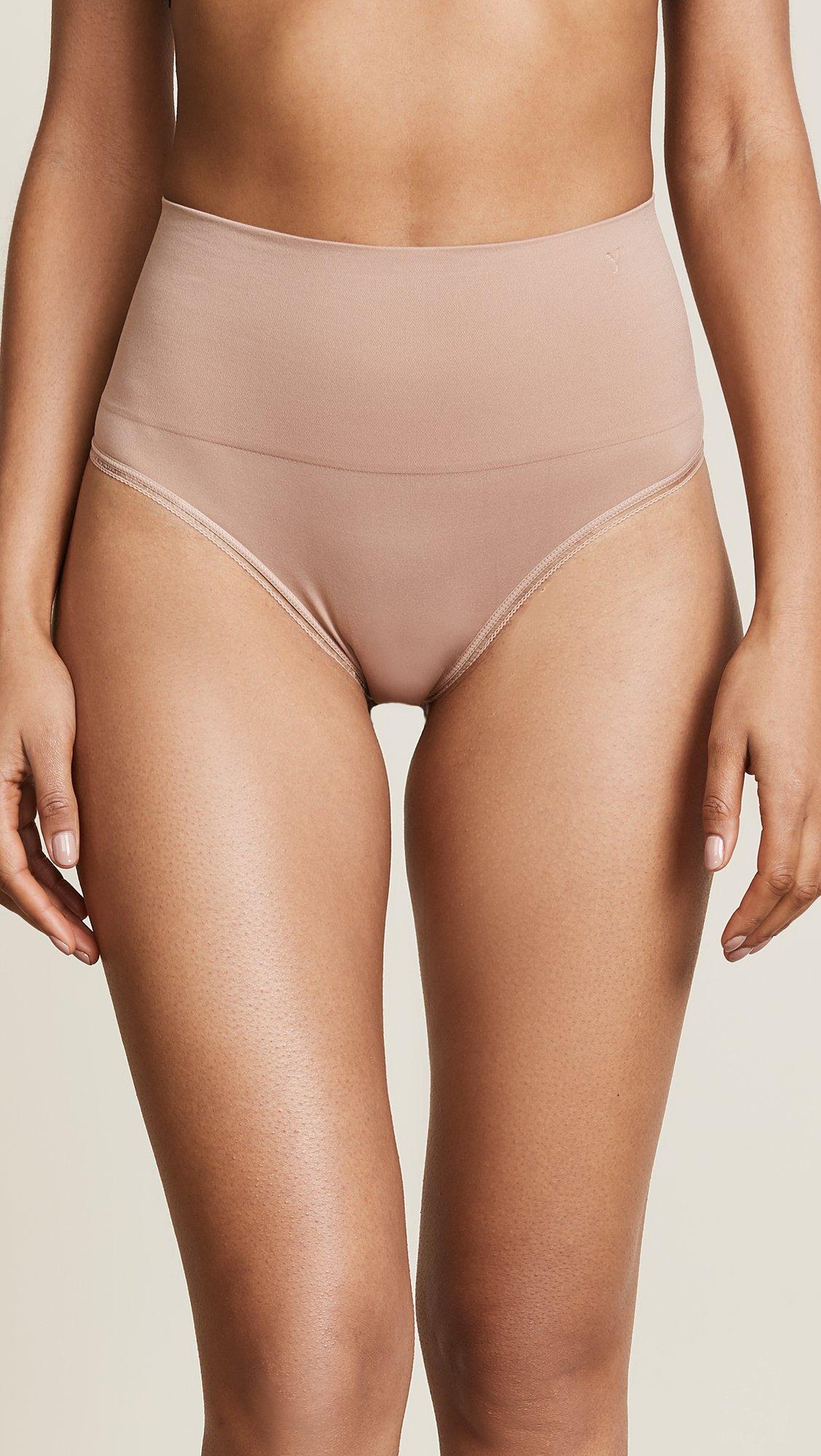 Yummie Yummie womens Ultralight Seamless Shapewear Thong Panties, Almond, Medium-Large US