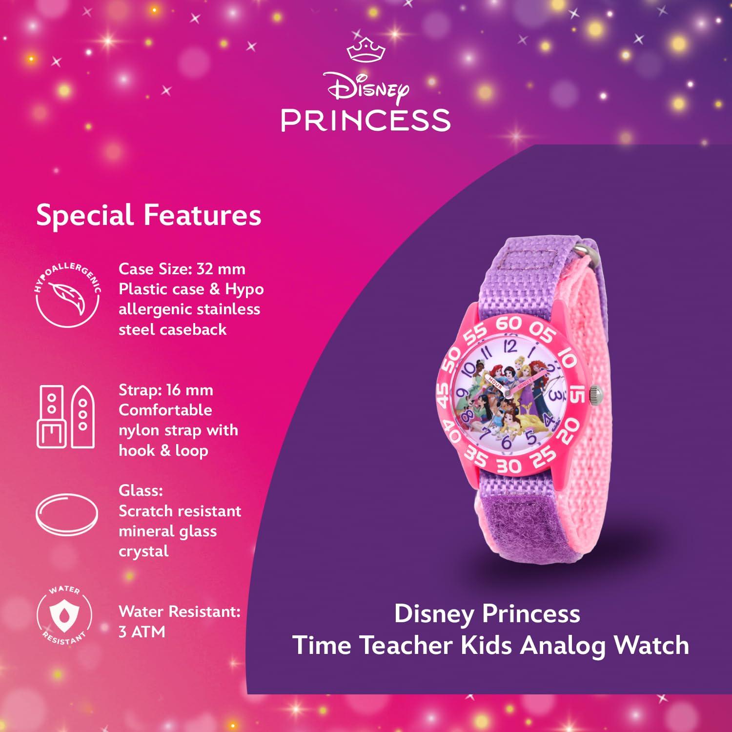 Disney DISNEY Princess Watch for Girls Age 4-7 Perfect Timepiece for Kids Who Love Princesses and Fun, Stylish Accessories, Toddler Princess Watch with Purple Nylon Strap, Pink Bezel, White Dial