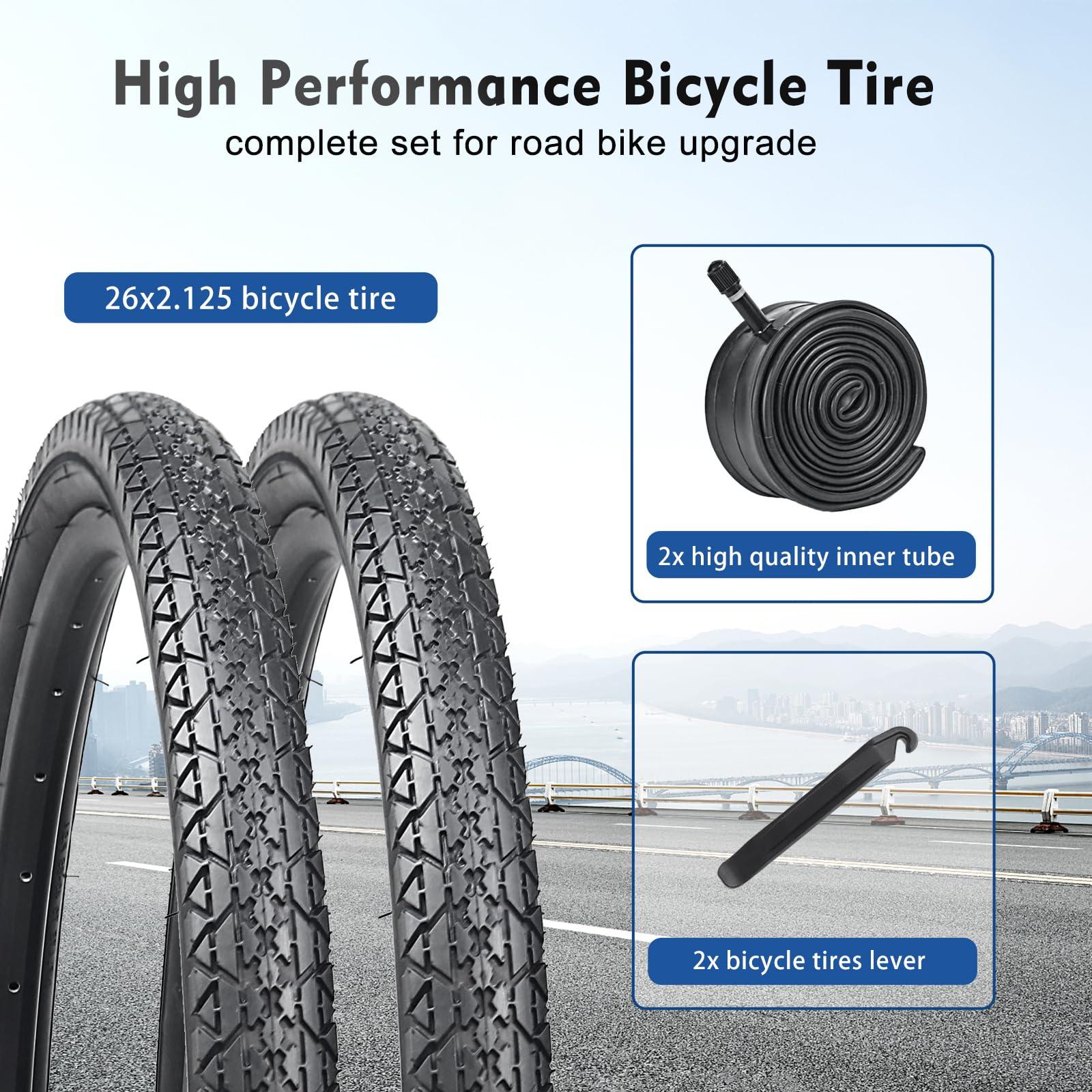 HUIOK 26 Inch Bike Tires, HUIOK 26x2.125 Bicycle Tire Folding Beach Cruiser Tires Replacement with Tubes and Levers
