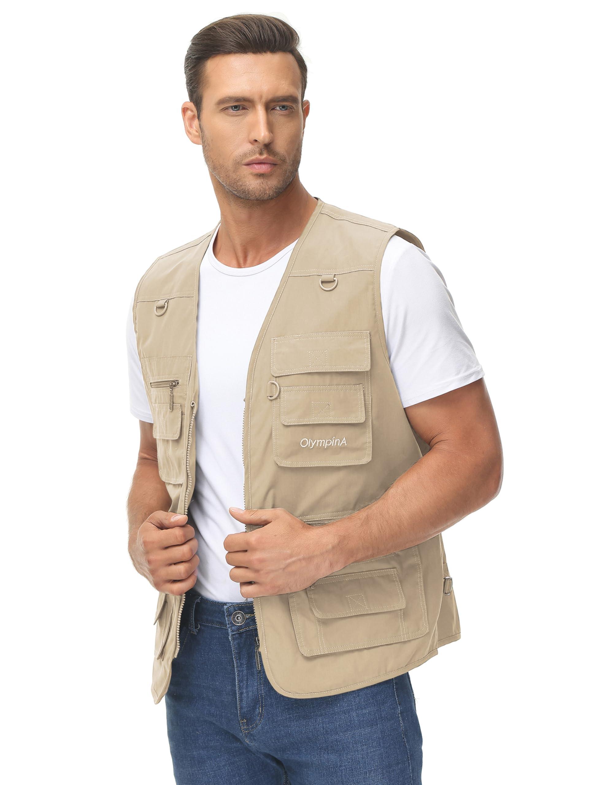 Lentta Lentta Men's Fishing Vest Summer Outdoor Lightweight Work Photo Vest 16 Pockets(Poplin LightKhaki-XL)