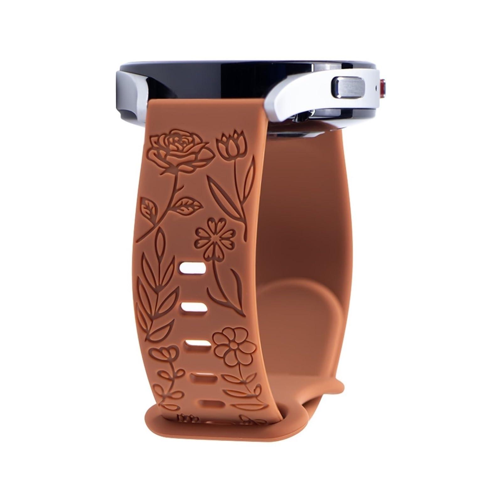 WUURAA WUURAA Engraved Watch Band Suitable for Fitbit Versa 2/Versa/Versa Lite/Versa SE Women Silicone Fancy Cute Sport Strap (Color : Brown, Size : For Fitbit Versa)