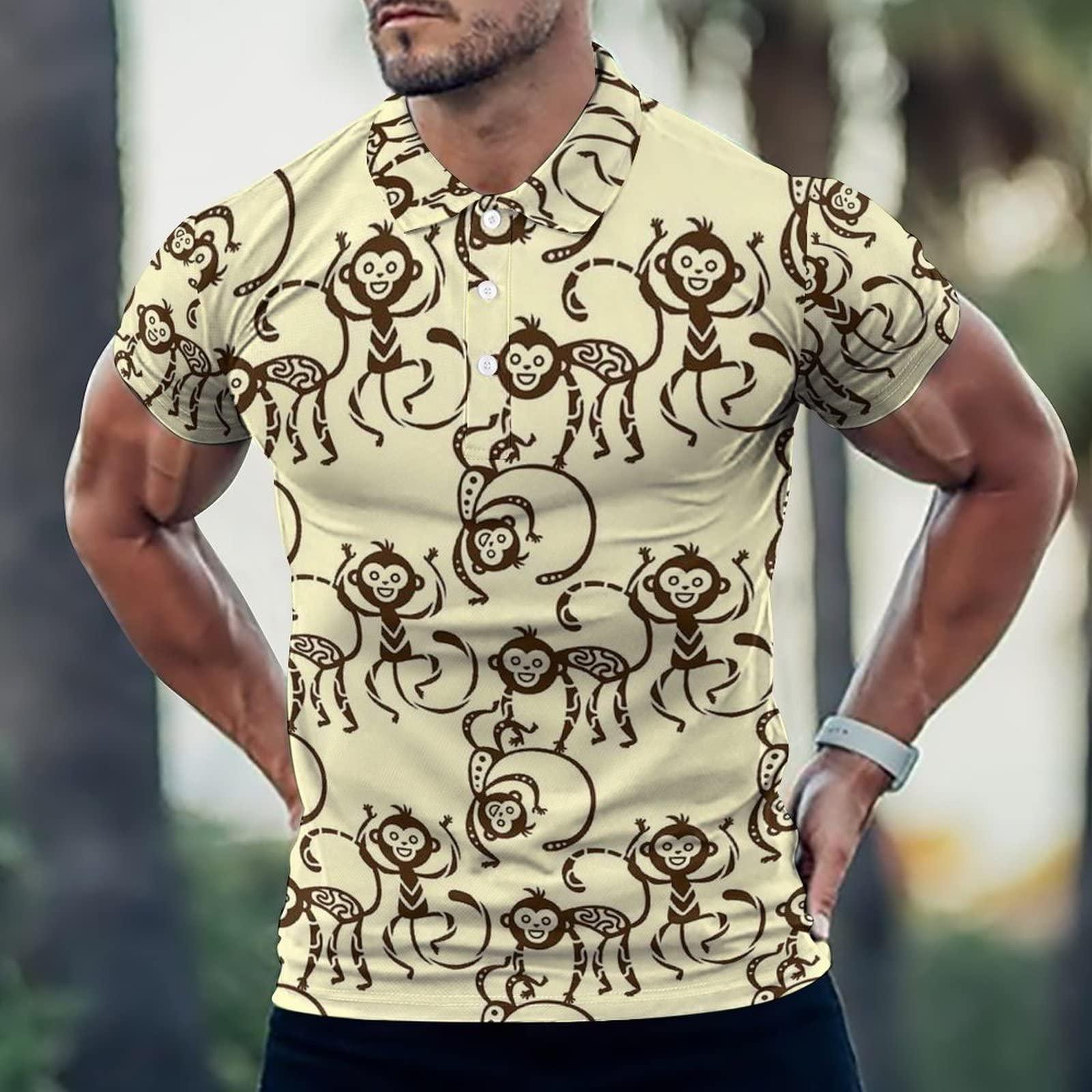 BAIKUTOUAN BAIKUTOUAN Monkey Men's Polo-Shirts Short Sleeve Golf Tees Outdoor Sport Tennis Tops L