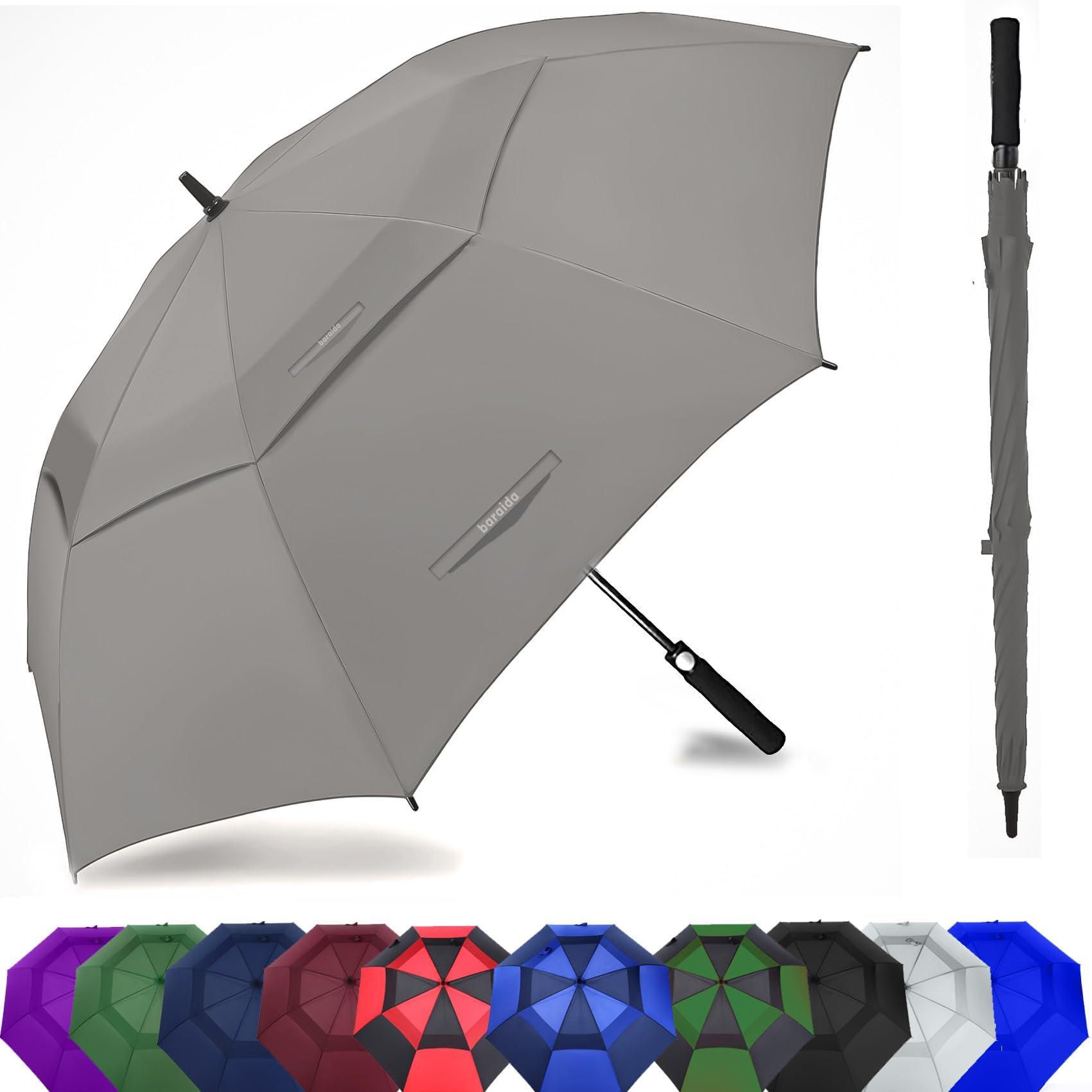 Baraida Baraida Golf Umbrella Large 62/68/72 Inch, Extra Large Oversize Double Canopy Vented Windproof Waterproof Umbrella, Automatic Open Golf Umbrella for Men and Women and Family.(68 Inch,Grey)