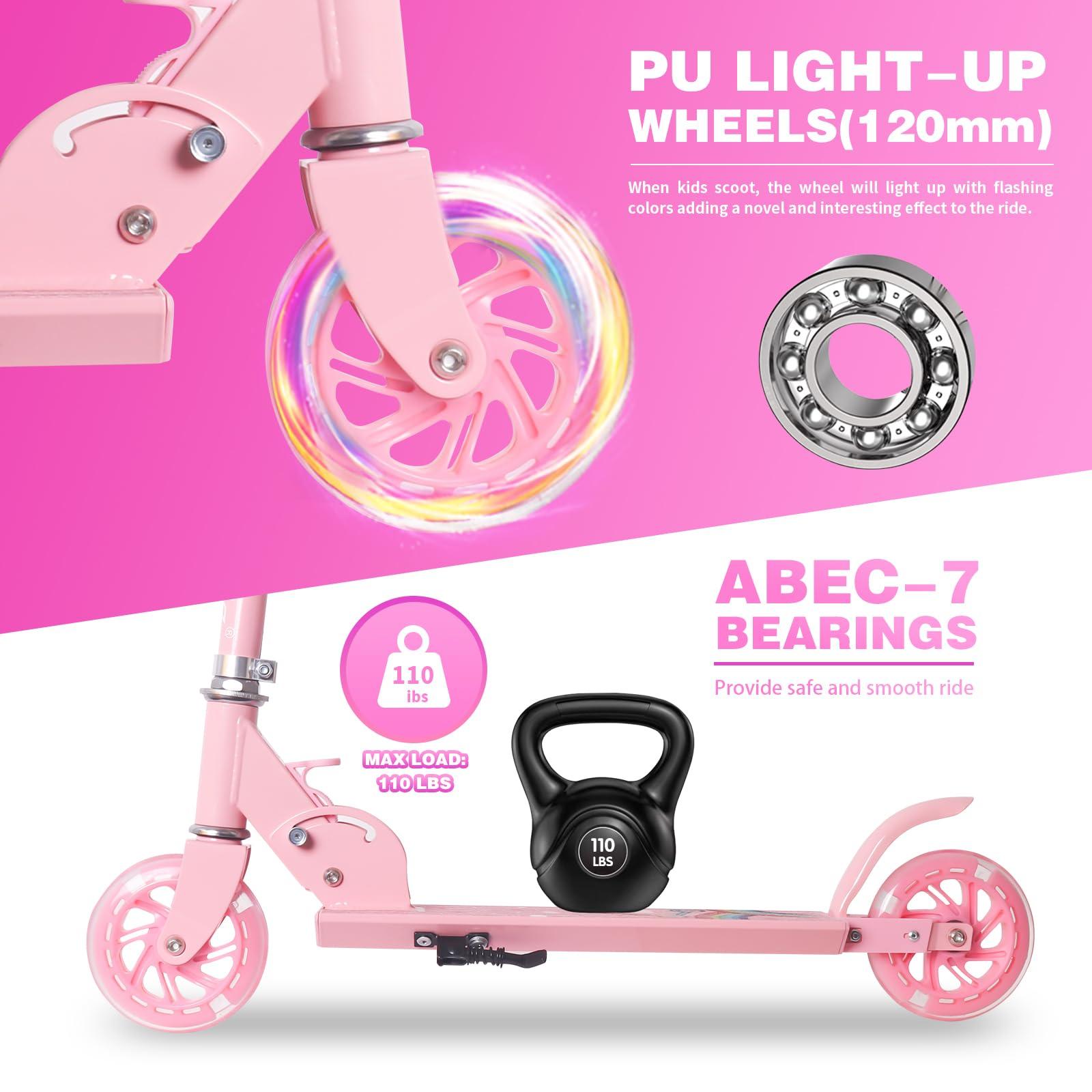 Nattork Nattork Scooter for Kids Ages 3-8 Kick Kids Scooters for Girls & Boys Light up Wheels Portable Lightweight Folding Design with Reducing System and Adjustable Height Handlebars and up to 110 Lbs