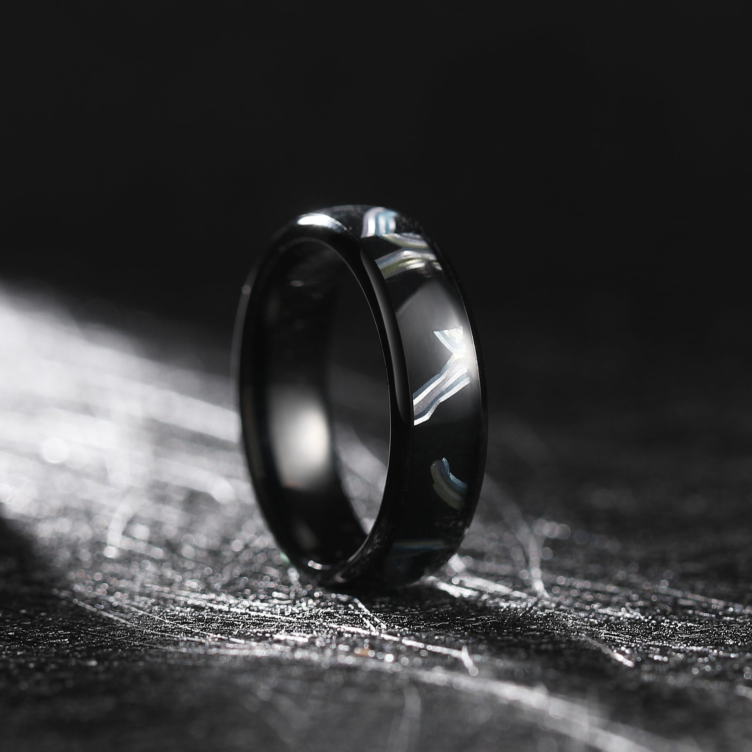 King Will King Will 6mm Mens Tungsten Wedding Band Black Carbide Rings Colorful Horizontal Imitation Shell Grain Design Men's Engagement Ring for Men Women Domed Polish Edge Comfort Fit Size 11