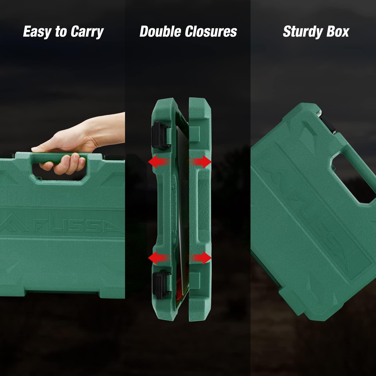 FLISSA Flissa Hunting Field Dressing Kit, 10 Piece Hunting Knife Set with Skinning Knife, Butcher Game Processing Kit with Portable Storage Case for Deer, Meat Processing, Fishing, Camping, Survival (Green)