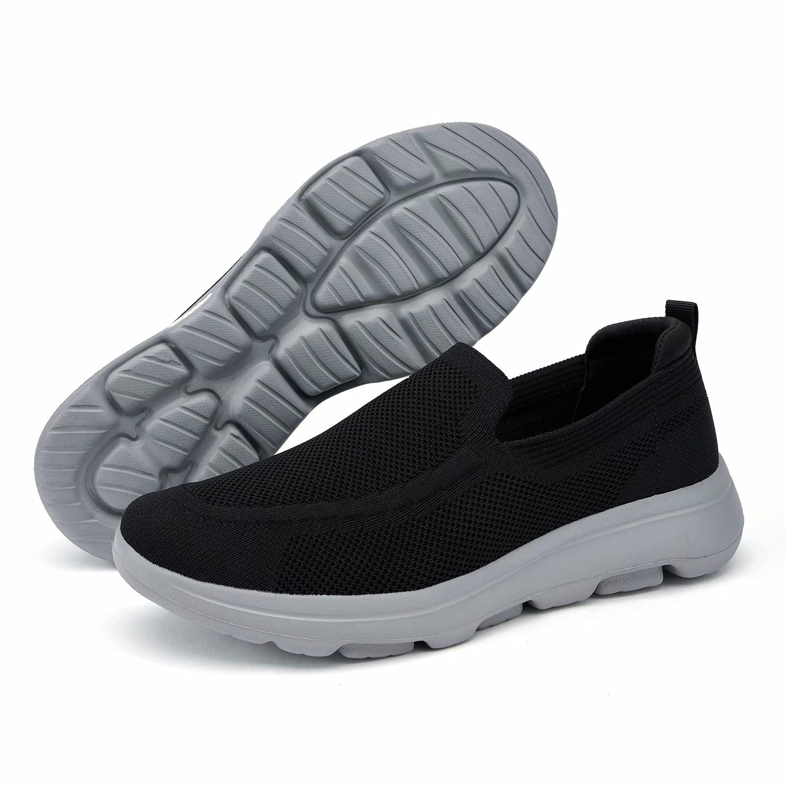 konhill konhill Men's Slip on Loafers Walking Shoes - Mesh Casual Tennis Sneaker 12.5 US Black/Grey,Label 46.5