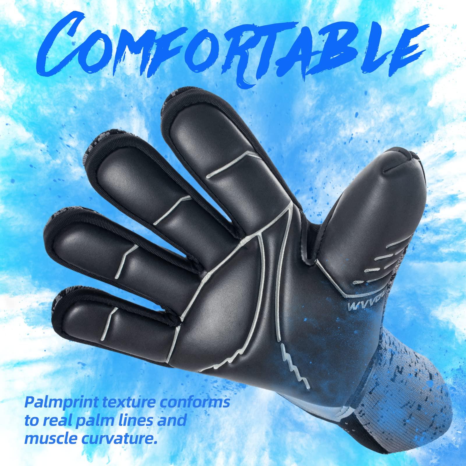 WVVOU WVVOU Soccer Goalie Gloves Youth Adults, High Performance Goalkeeper Gloves, Breathable Soccer Gloves, 4+3mm Super Grip for The Toughest Saves (BlackBlue, 10)