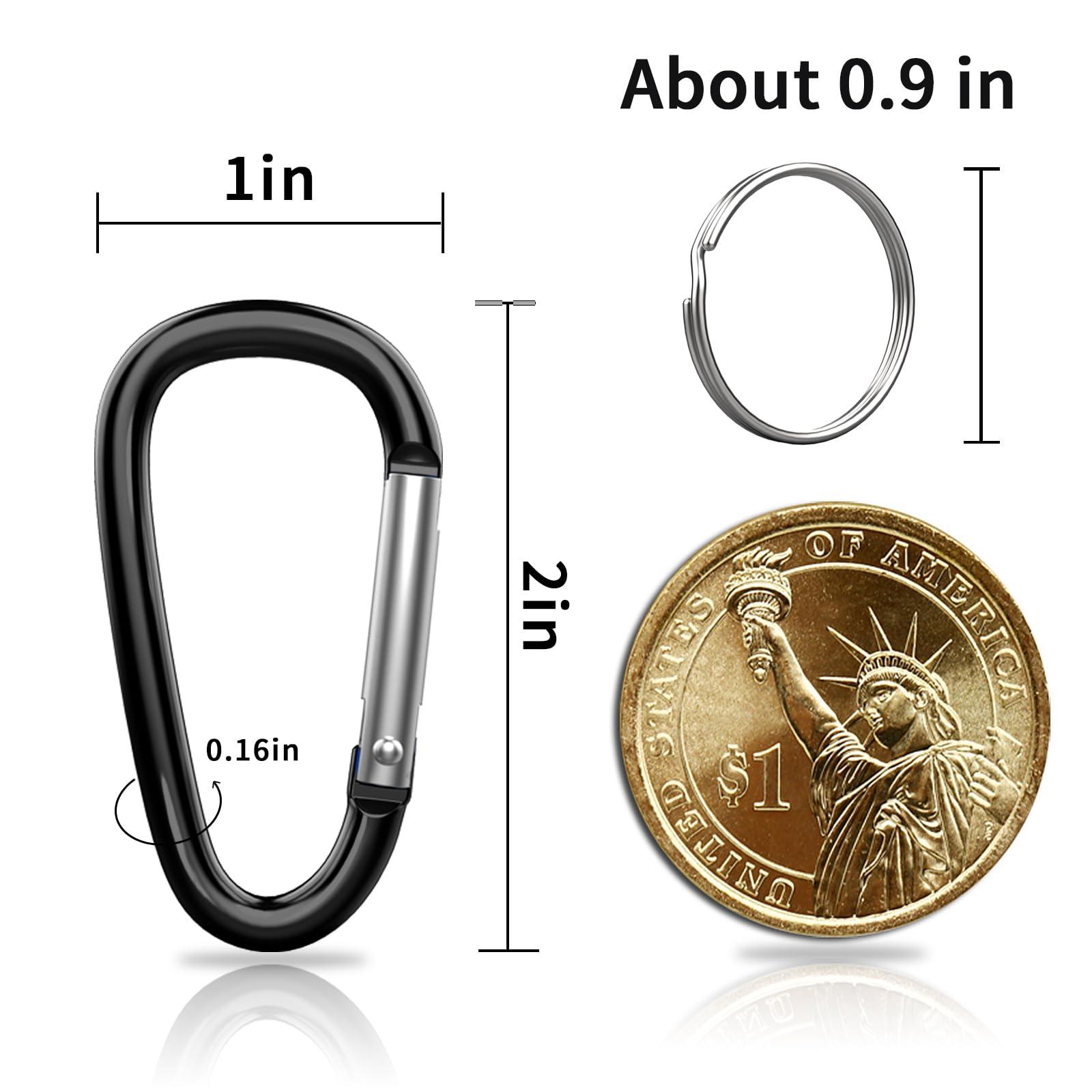 XIECHANEE XIECHANEE 30PCS Aluminum Carabiner Clips, 2\" D Shape Spring Snap Hooks Carabiner with 30PCS Keyring Keychain Hook, Black