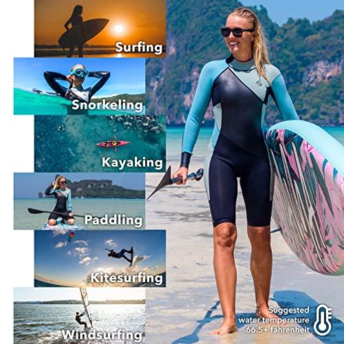 Platinum Sun Women\'s Limestone Neoprene Wetsuit Shorty Wet Suits for Women in Cold Water Long-Sleeve Half Leg Water Suits Springsuit for Scuba Diving Surfing Kayaking Canoeing Snorkeling - 2.0mm (Dive-Blue, M)