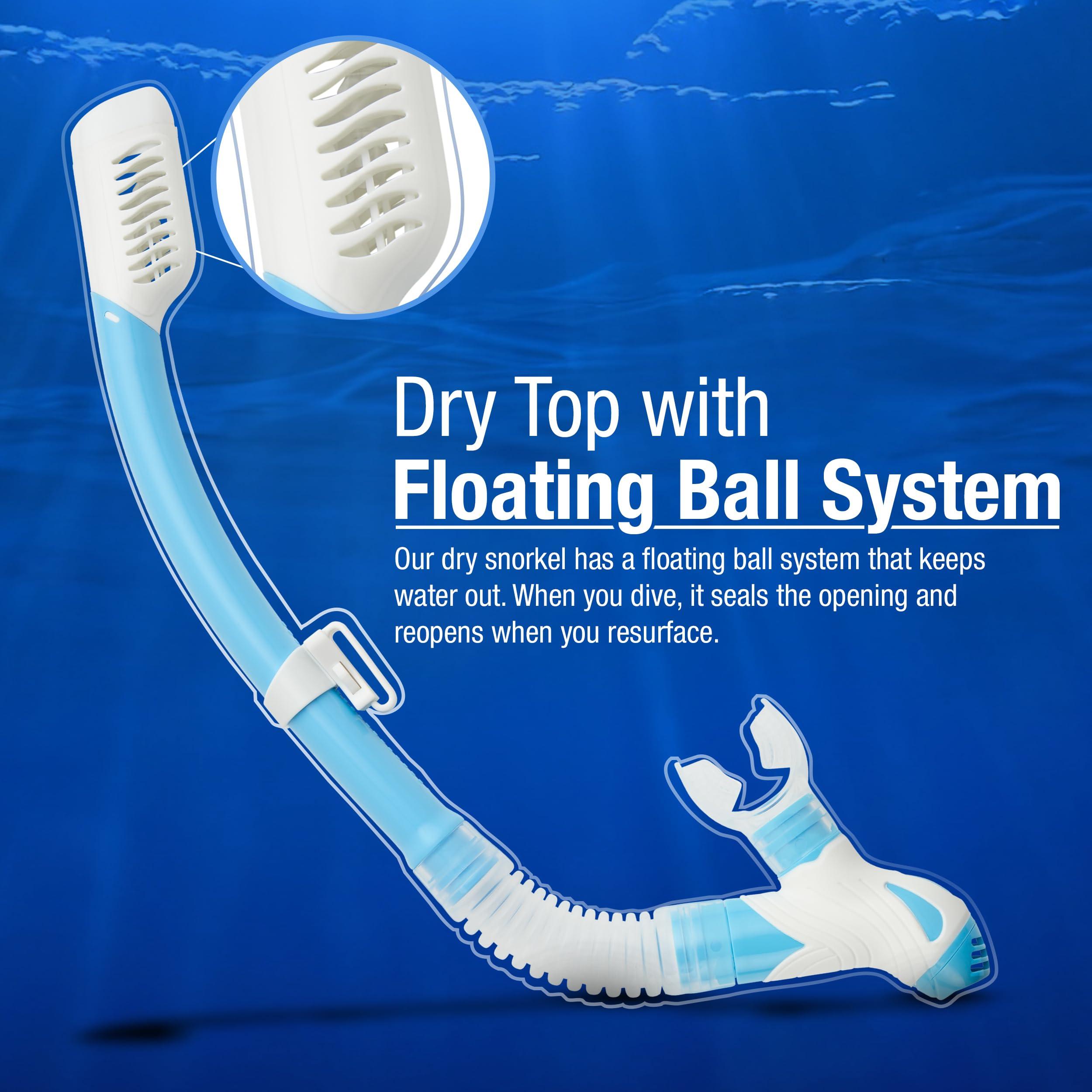 Kraken Aquatics Kraken Aquatics Dry Snorkel | Quality Professional Snorkel Gear with Dry Top Valve, Comfortable Silicone Mouthpiece and Purge Valve for Scuba Diving, Snorkeling, Freediving, Spearfishing and Swimming