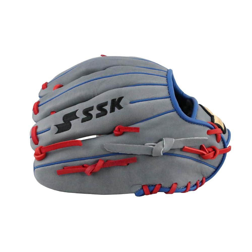 SSK SSK Z5 Craftsman Youth Baseball Glove 10.5 11 11.25 11.5 Right & Left Hand Throw (Grey/RYL/Red - One-Piece Web, 10.5\" - Left Hand Throw)