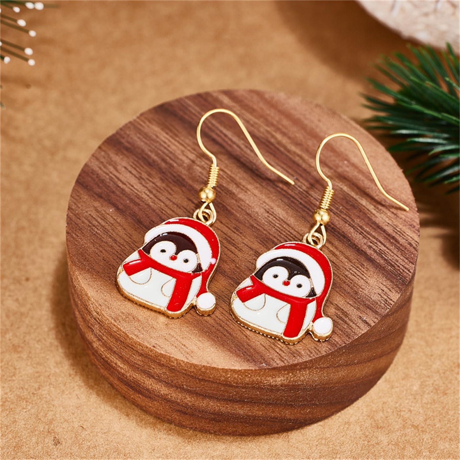 MALOYANVE MALOYANVE Christmas Earrings for Women Christmas Trees Bow Snowflake Bells Elk Candy Drop Dangle Earrings Holiday Stud Earrings with Xmas Organza Party Jewelry Gifts (Christmas Penguin)