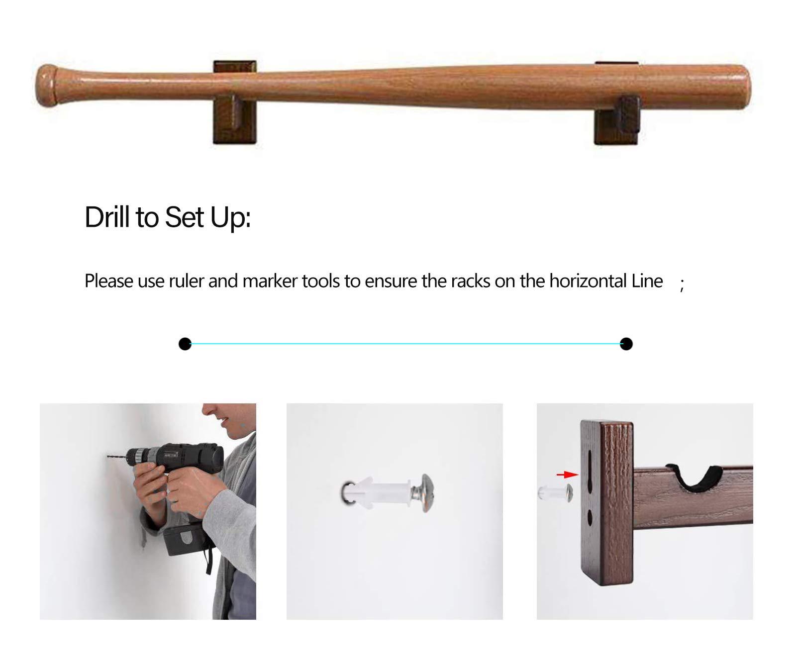 Orga\'Neat Orga\'Neat Baseball Bat Display Case, Wall Mount Bat Holder Hanger, Solid Ash Tree Handmade Horizontal Bat Rack w/ Protective Soft Liner for Baseball Bat Wall Display -Brown