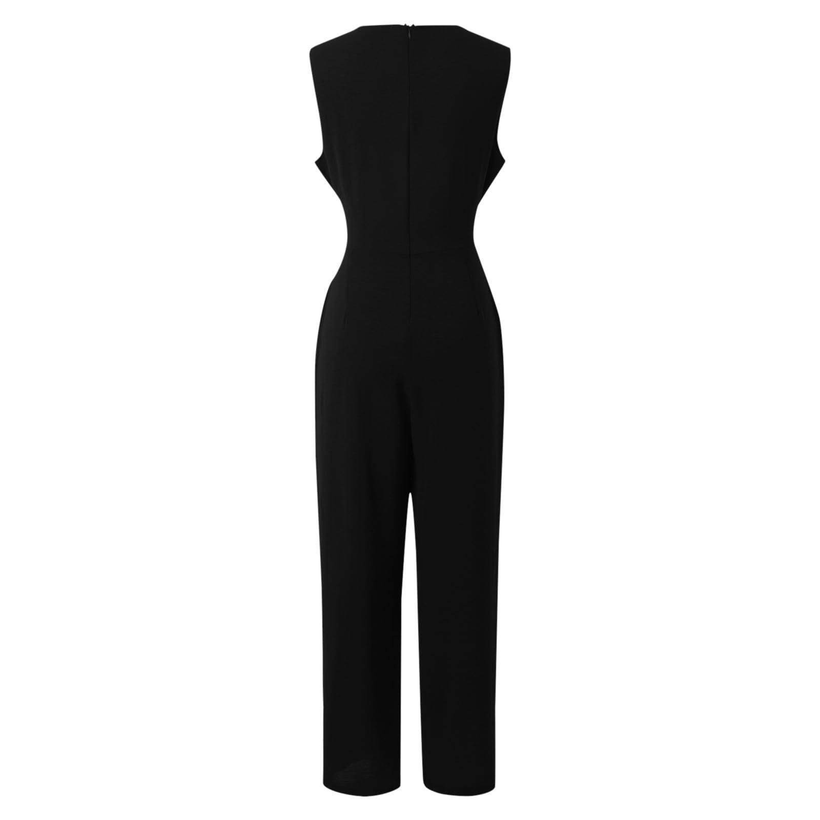 NineFit Basics Womens Wide Leg Jumpsuits Plus Size Sleeveless Party Jumpsuits Sexy Dressy Overalls Casual Palazzo Work Rompers Black
