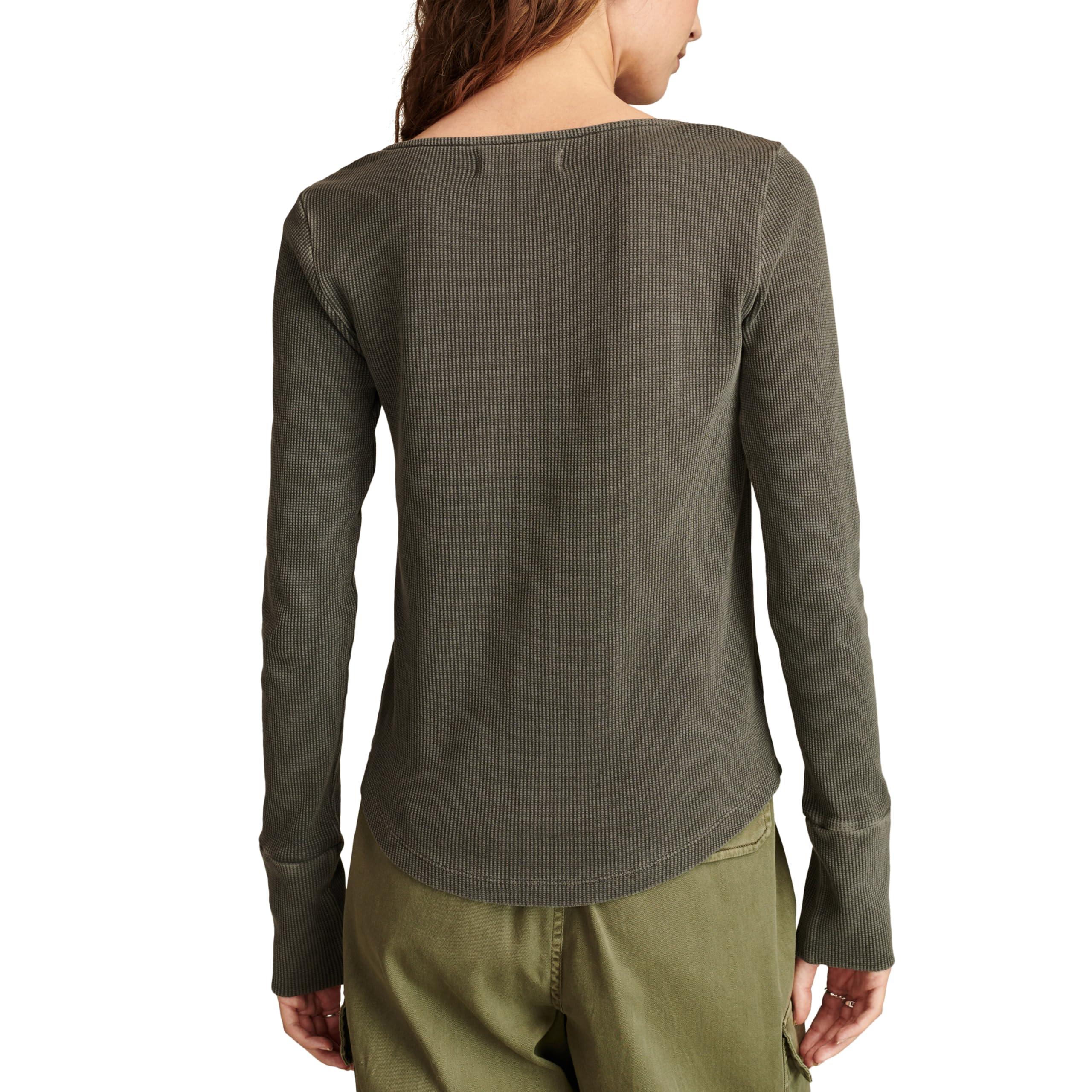 Lucky Brand Lucky Brand Women's Embroidered Mesh Yoke Henley, Meteorite