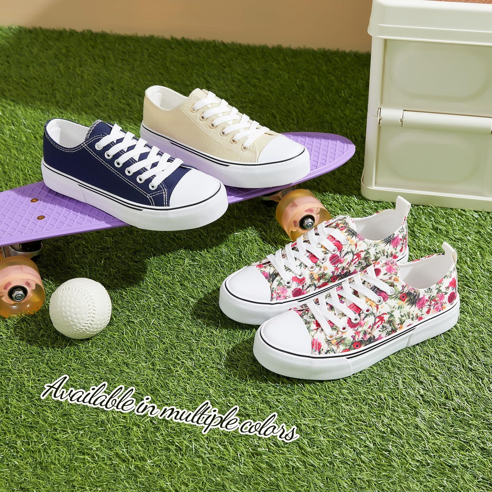 Adokoo Adokoo Canvas Tennis Shoes for Women Low Top Casual White Navy Sneakers for Women Lace Up Fashion Comfortable Walking Shoes (Navy,7.5)