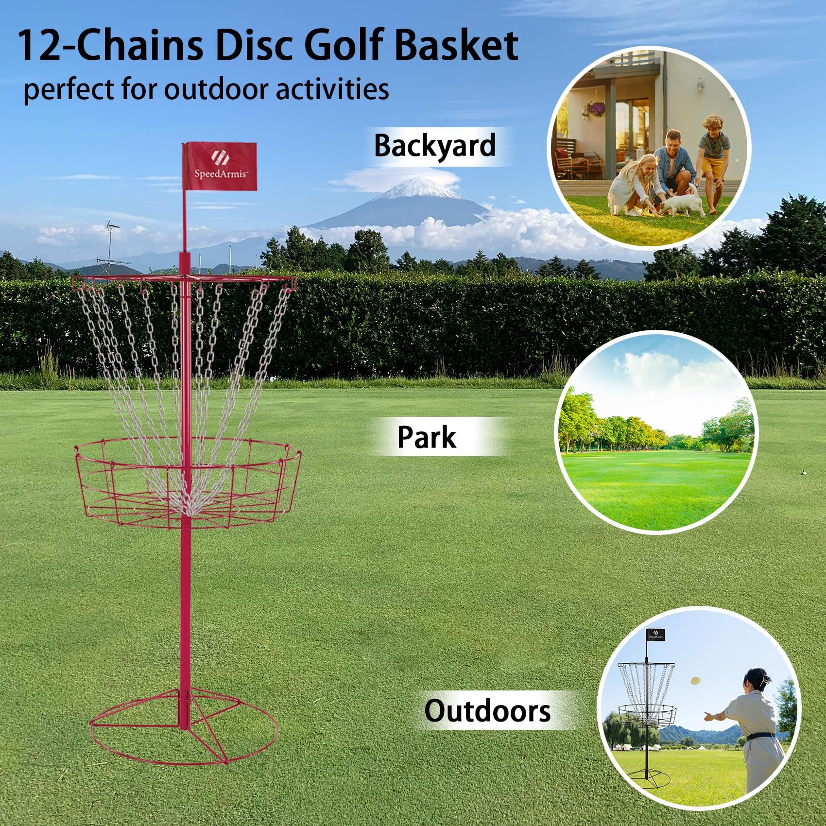 SpeedArmis SpeedArmis Disc Golf Basket Targets - Portable Golf Baskets with Heavy Duty 12 Double Steel Chains, Come with 3pcs Discs