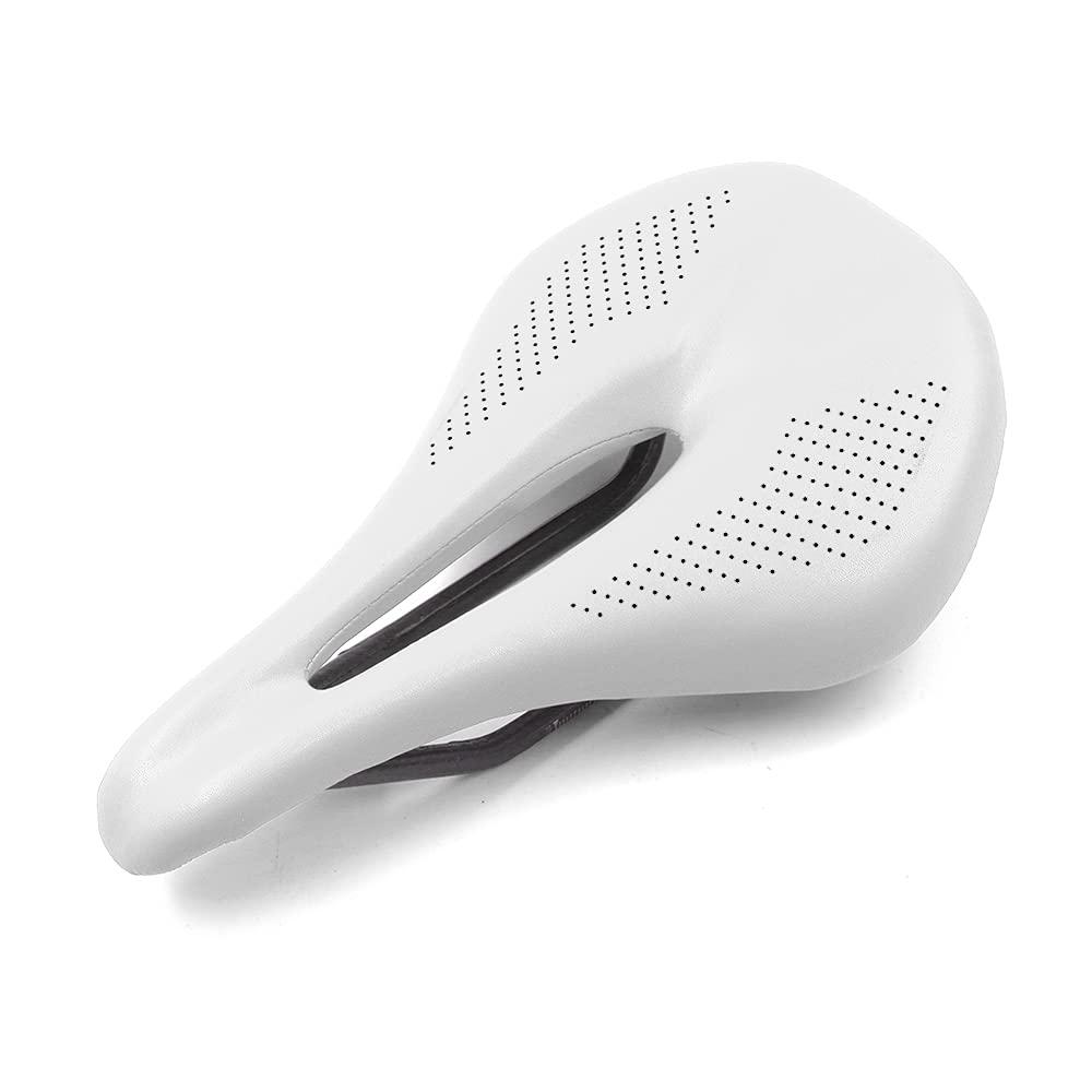 WALGUN WALGUN Lightweight Carbon Fiber Bike Seat for Men Women Comfortable Leather Cover MTB Mountain Road Bike Carbon Rail Bicycle Saddle Cushion - 143mm/155mm (White, 155mm)