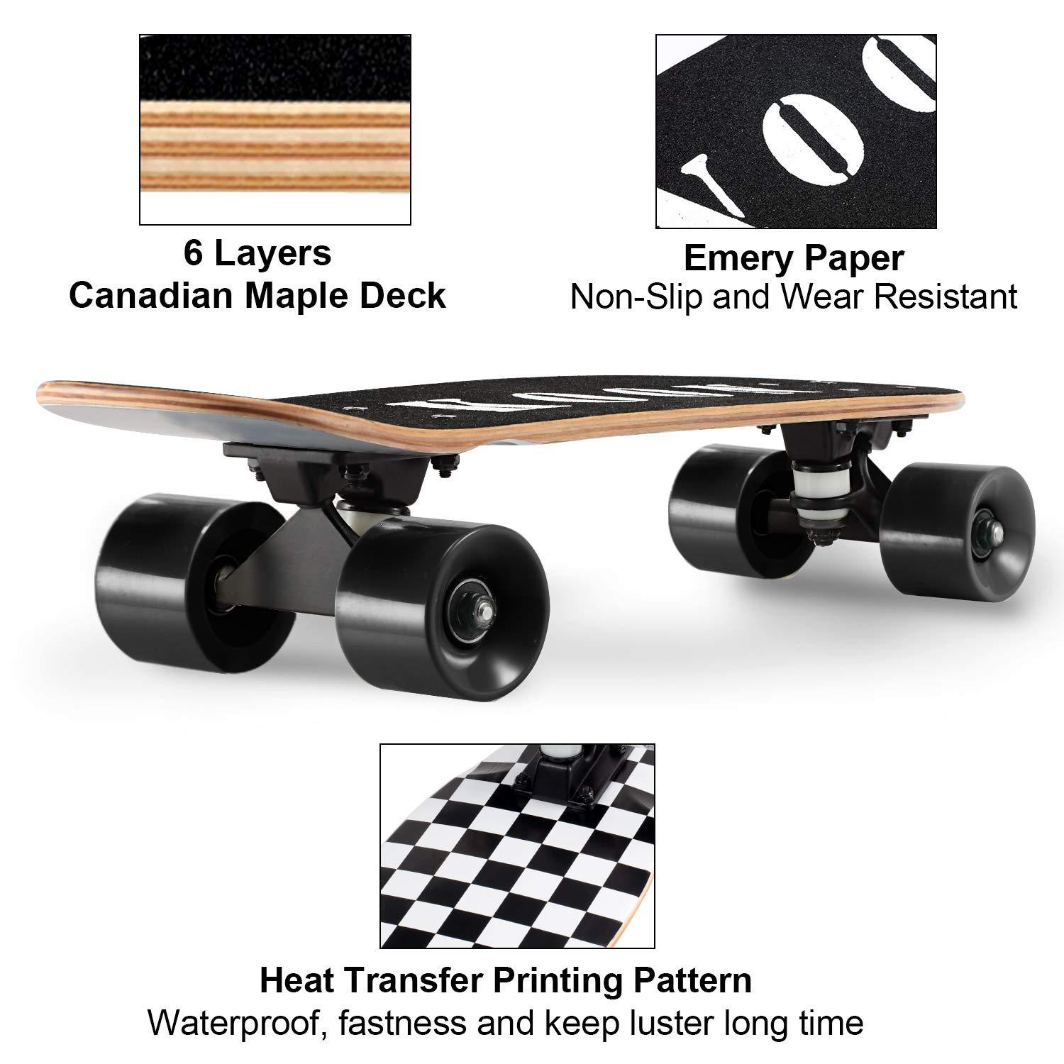 KO-ON KO-ON Skateboard Complete Skateboards 27 Inch Mini Cruiser Skateboards for Beginners Kids Boys and Girls (Check)