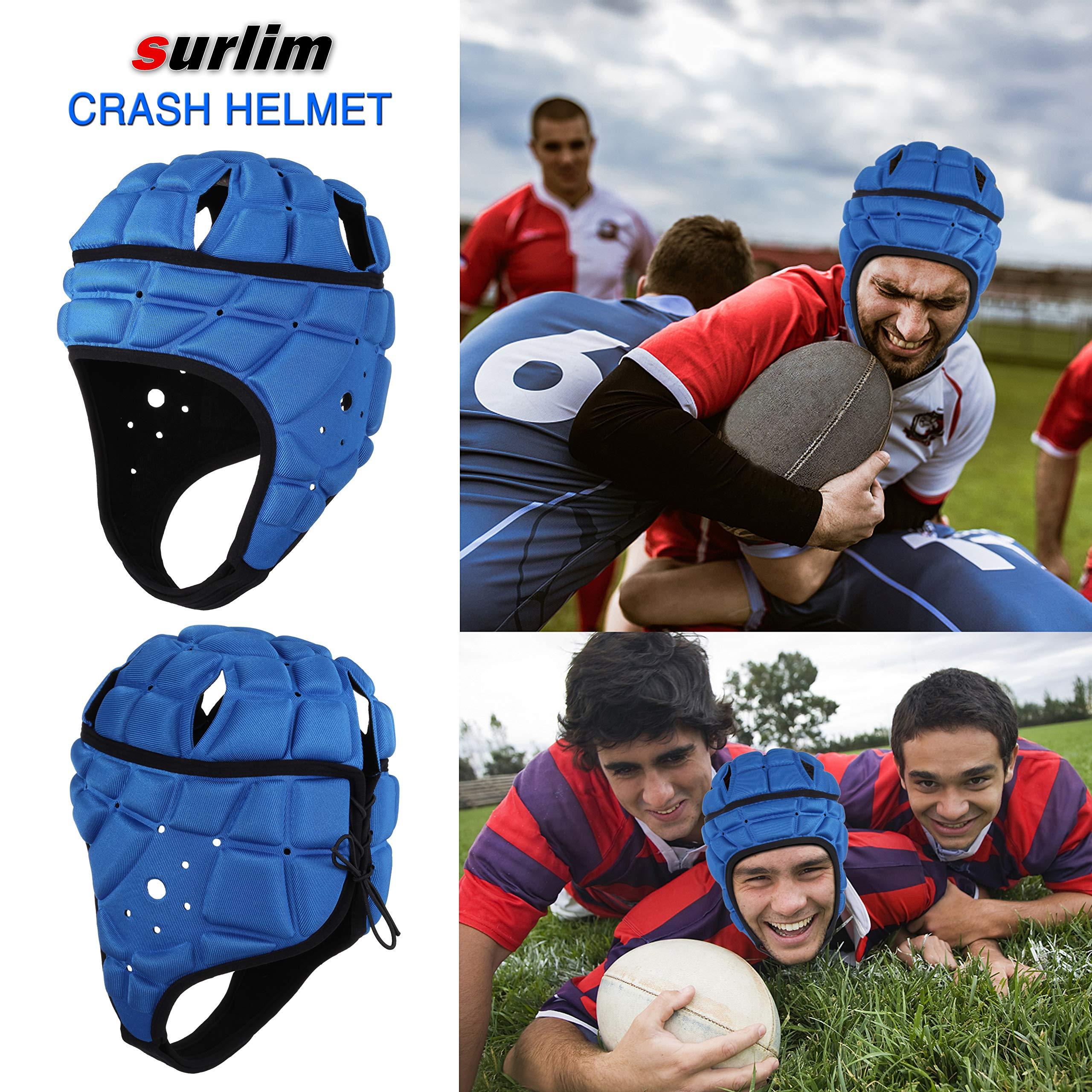 surlim Surlim Rugby Soft Helmet Soccer Headgear Scrum Cap 7v7 Flag Football Headguard for Adult Large (Blue)