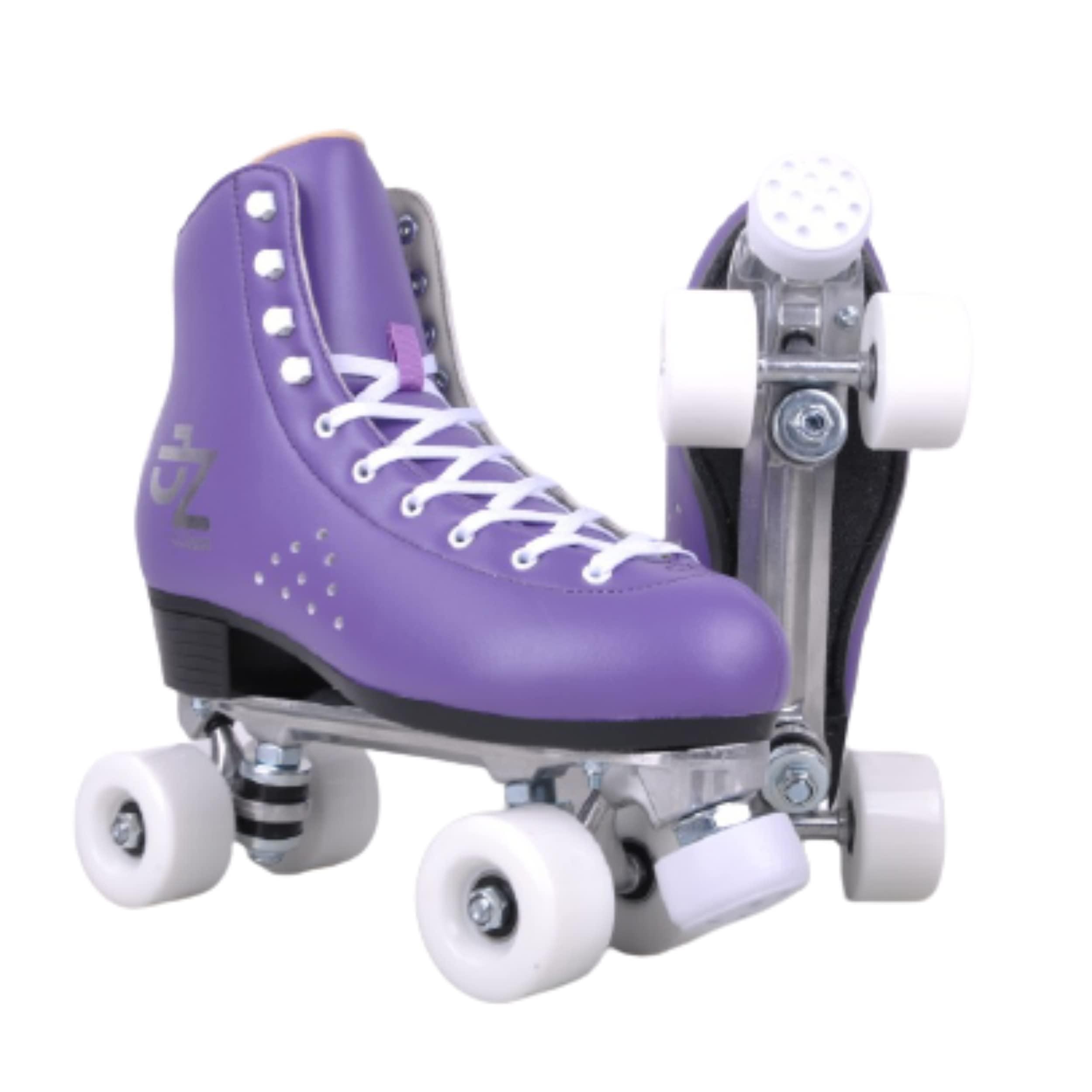 J. Zanti J. Zanti Vintage Roller Skates for Women & Men Classic Retro Purple Quad Roller Skates, Microfiber Leather Boot w/ Aluminum Plates Ideal for Men, Women, Beginner - Women\'s 7/ Men\'s 6, White