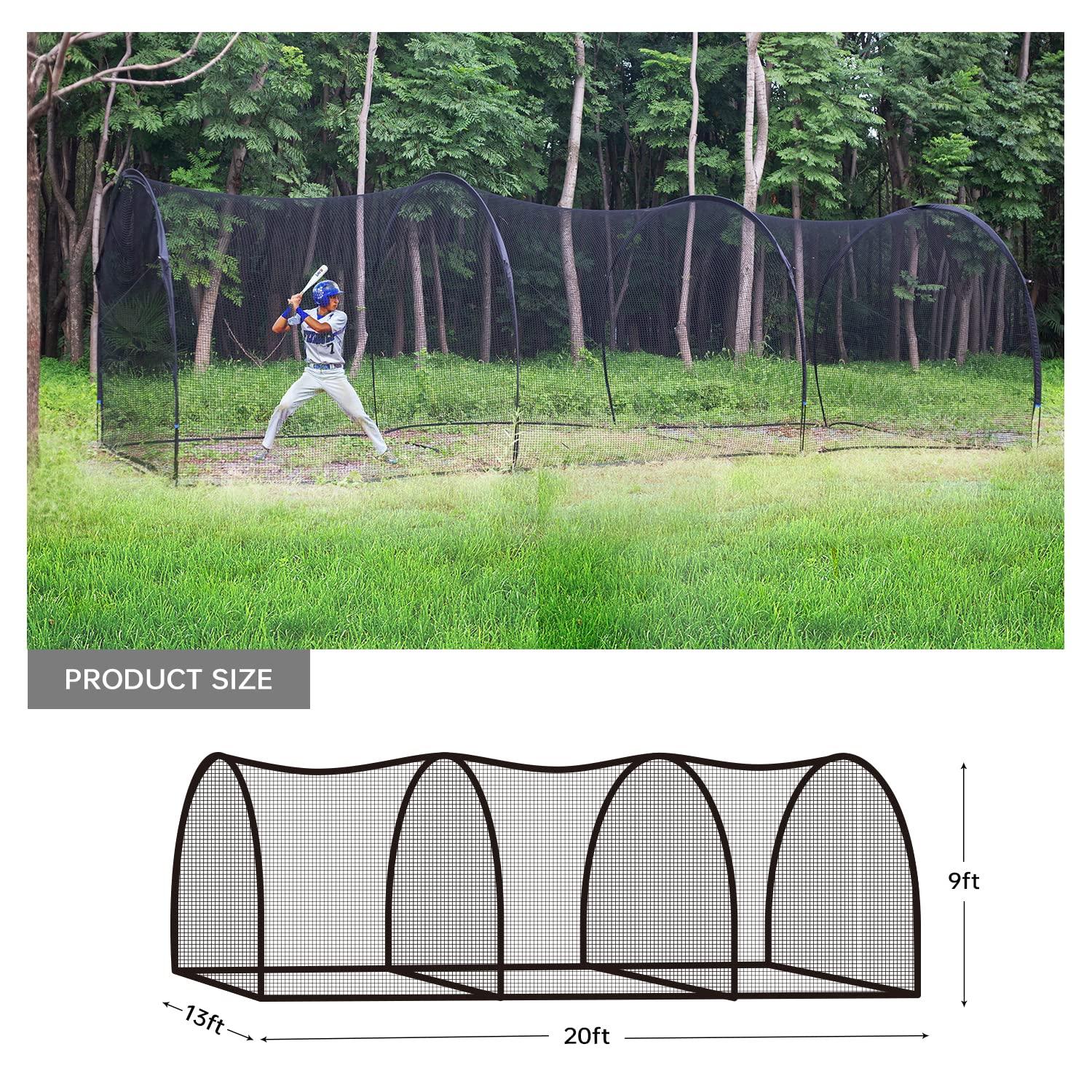 Holymus Pro 20FT Baseball Batting Cage Net and Frame, Baseball & Softball Hitting Cage Netting for Pitching Training in The Backyard - with Pitching Backstop and Carry Bag