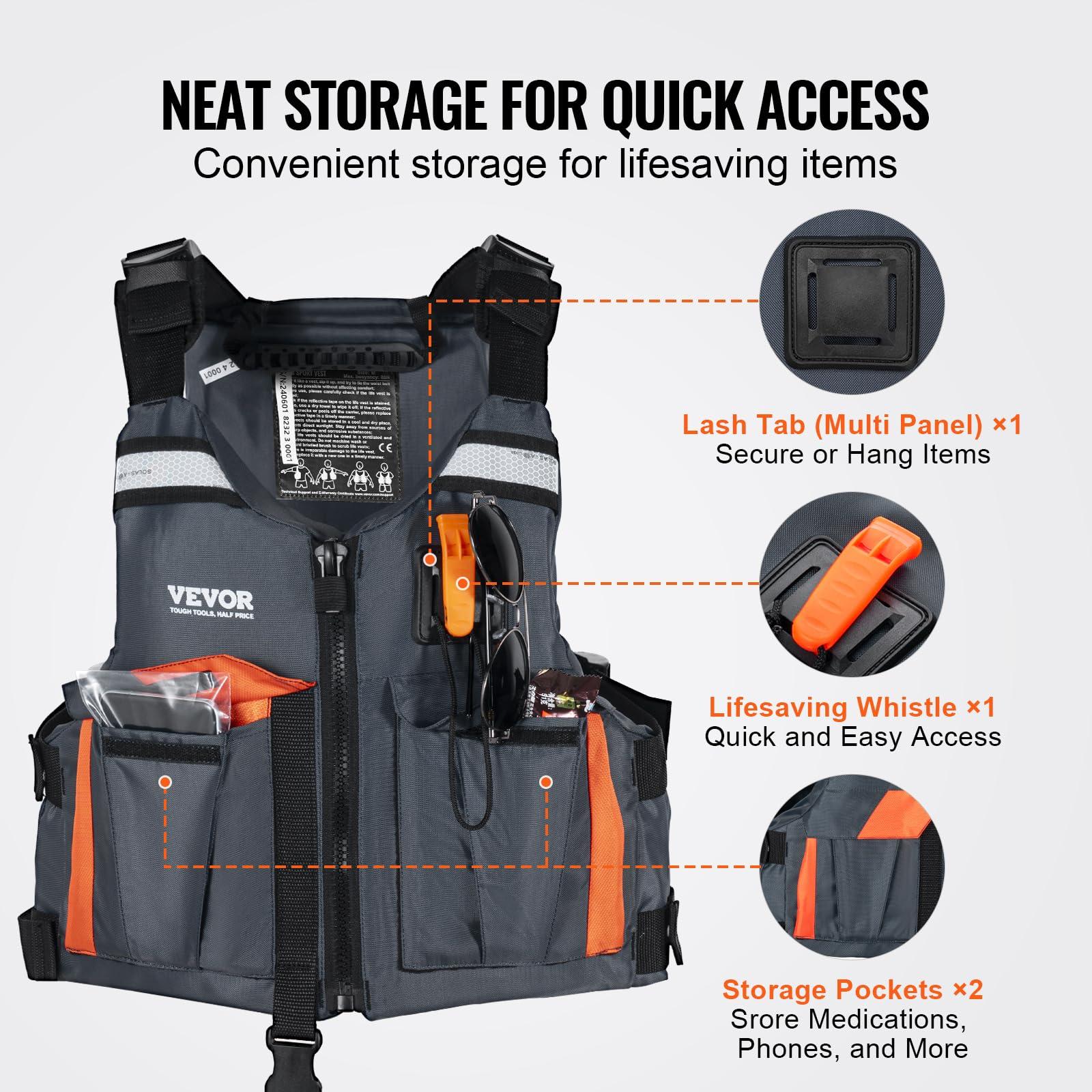 VEVOR VEVOR Life Vest for Watersports (PFD), Life Jacket with Waterproof Nylon & 85N Buoyancy, Life Vest/Jacket for Any Water Activity-Fishing, Kayaking, Surfing and More, Men and Women M
