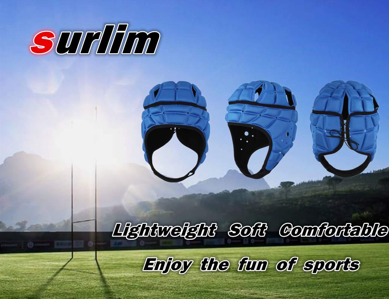 surlim Surlim Rugby Soft Helmet Soccer Headgear Scrum Cap 7v7 Flag Football Headguard for Adult Large (Blue)