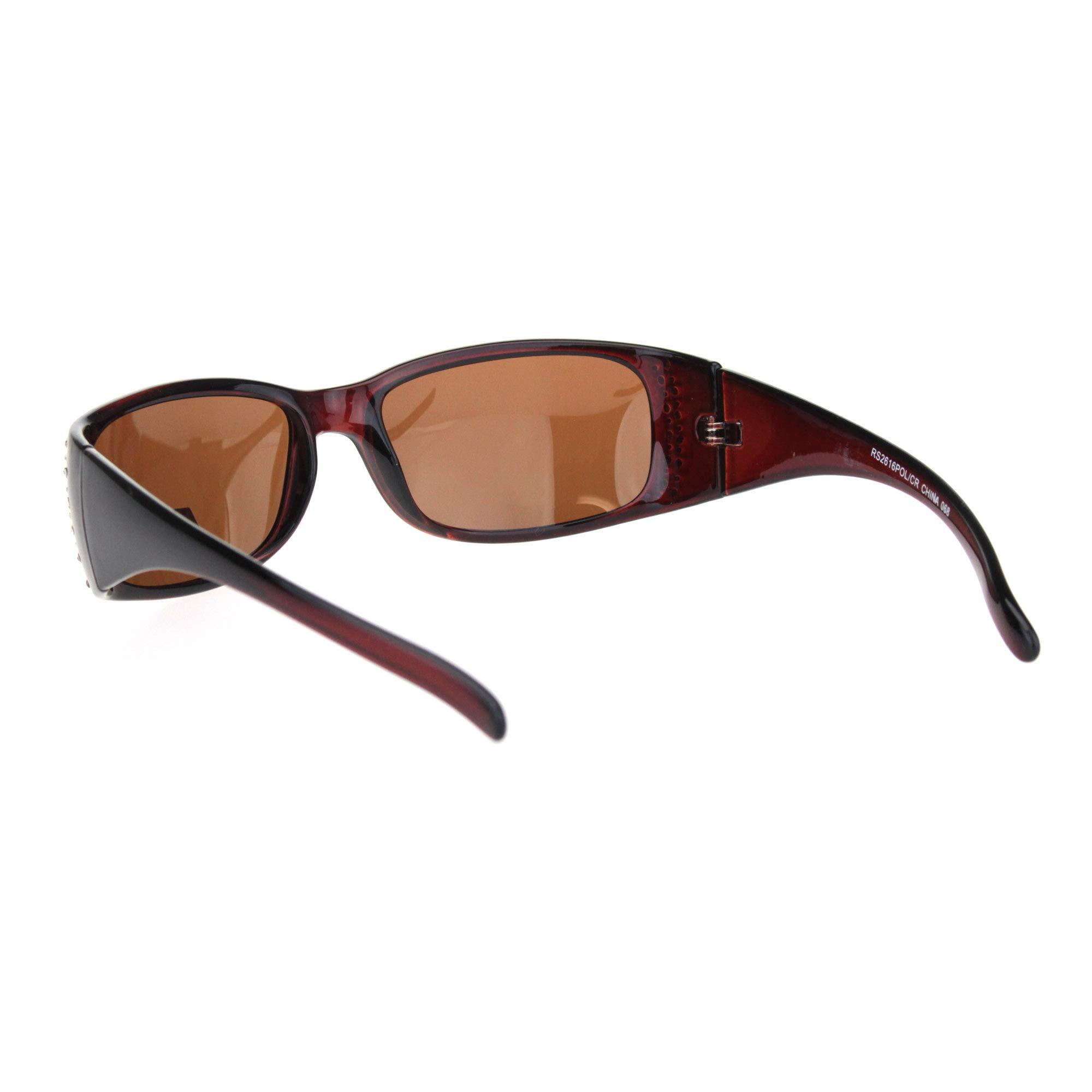 SA106 SA106 Womens Rhinestone Anti-glare Polarized Chic Narrow Rectangular Sunglasses All Brown