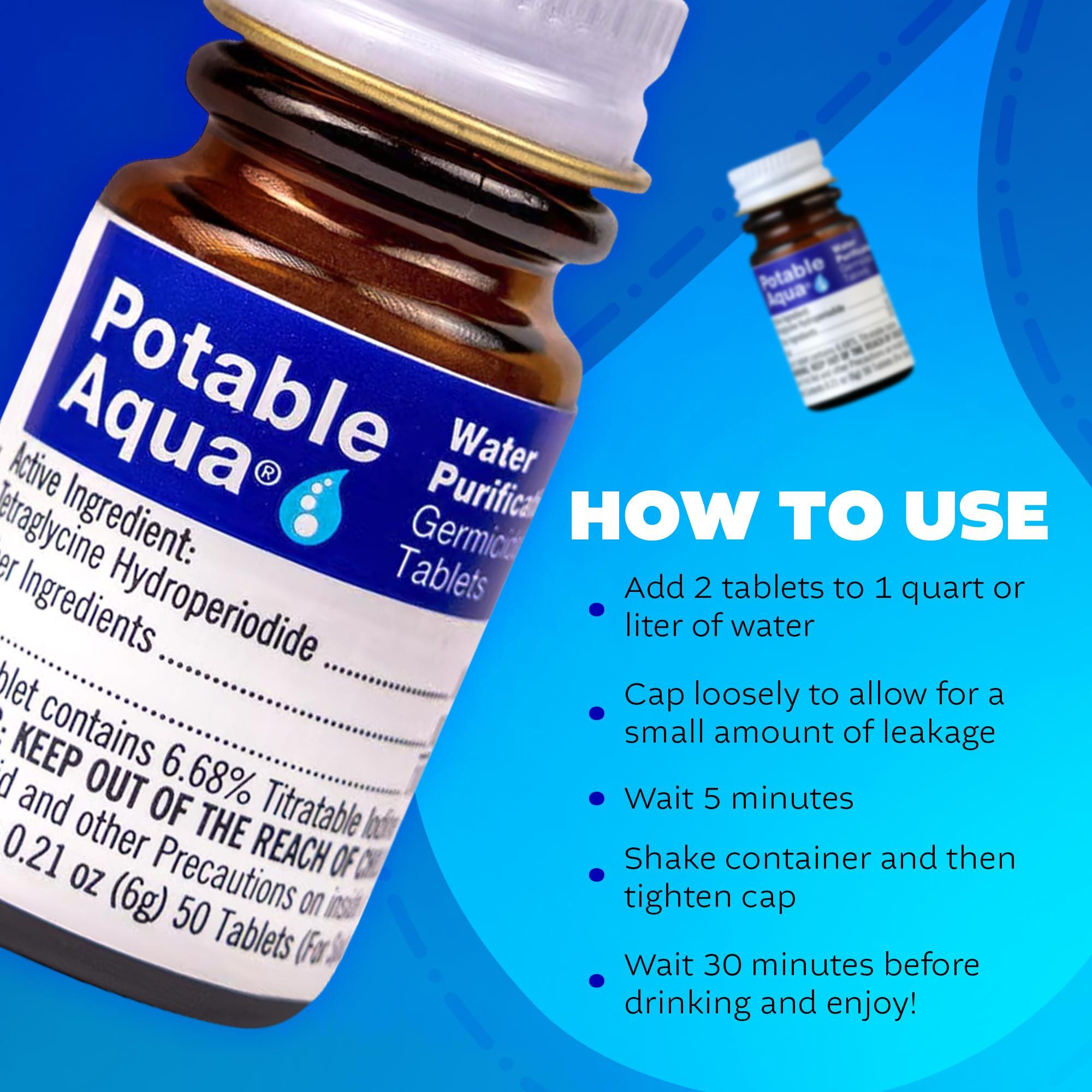 potable aqua Potable Aqua Water Purification Tablets, Portable and Effective Water Purification Solution for Camping, Hiking, Emergencies, Natural Disasters and International Travel, Two 50ct Bottles, Blue