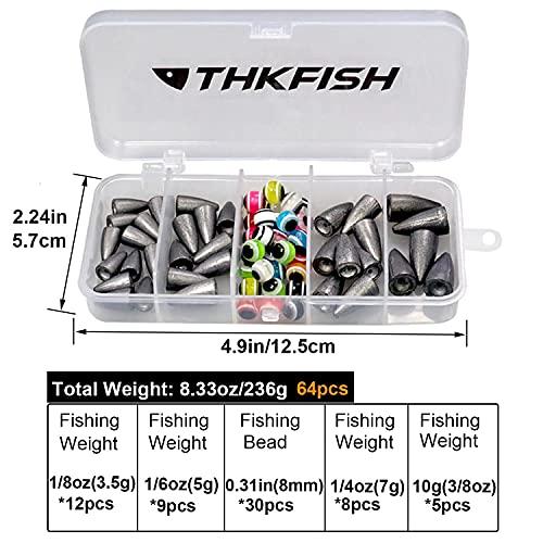 THKFISH THKFISH Fishing Weights Sinkers Fishing Beads Bullet Sinkers Carolina Rig Texas Rig Kit Fishing Accessories Kit 64pcs