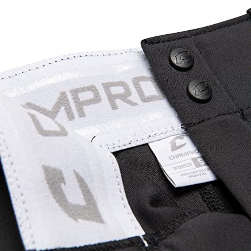 CHAMPRO CHAMPRO womens Low-rise Youth Softball With Tournament Traditional Low Rise Pant w/Braid, Black, White Pipe, Large US