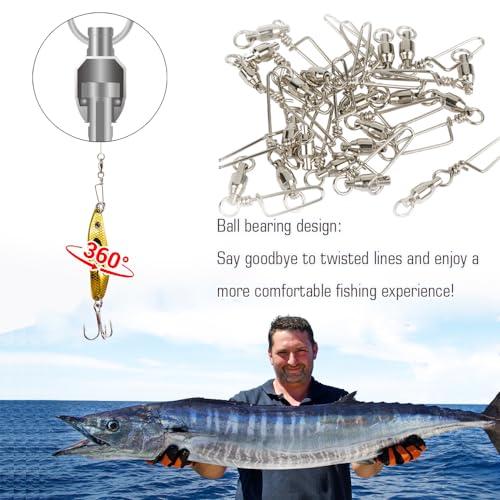 AMYSPORTS AMYSPORTS High Strength Fishing Snap Swivels Ball Bearing Swivels Stainless Fishing Swivels Saltwater Corrosion Resistance Barrel Swivel for Freshwater Fishing 25pcs 180lbs