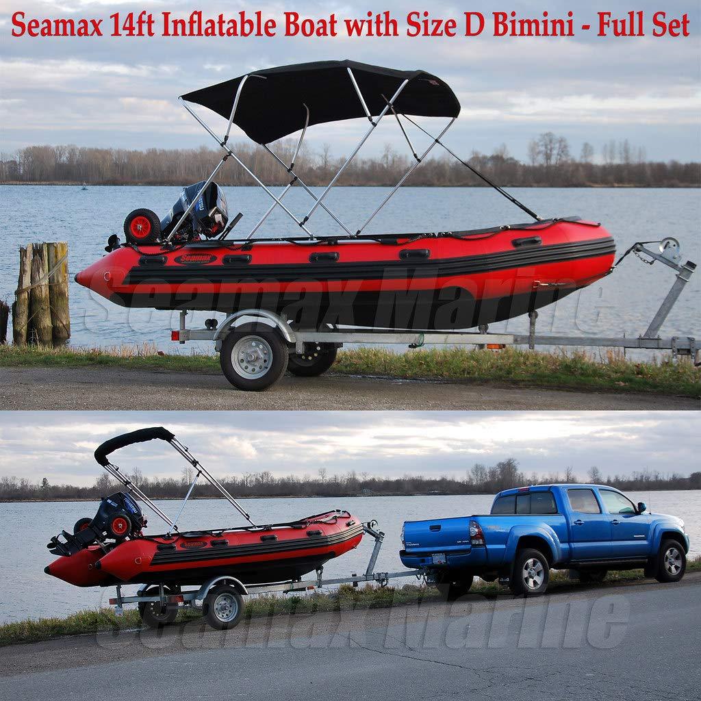 Seamax Seamax Bimini Top Solution for Inflatable Boat, Fiberglass Boat & Aluminum Boat (Size B - L60 x W54-58 x H46, Black Bimini + 2 Pontoon Kit +Rear Pole)