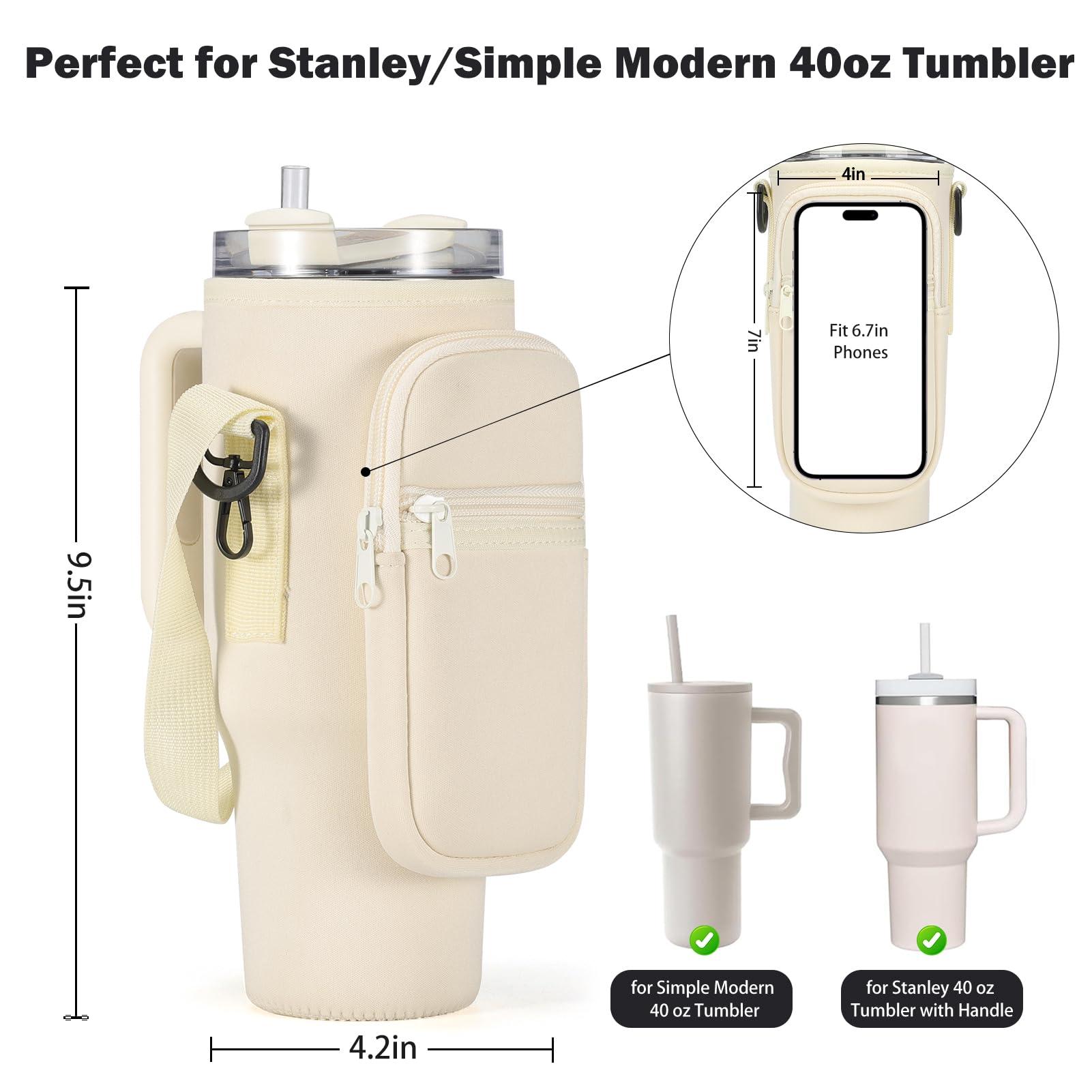 GOEWY GOEWY Water Bottle Carrier Bag for Stanley 40 oz Tumbler with Phone Pocket Neoprene Water Bottle Holder with Shoulder & Handheld Strap Stanley Cup Accessories