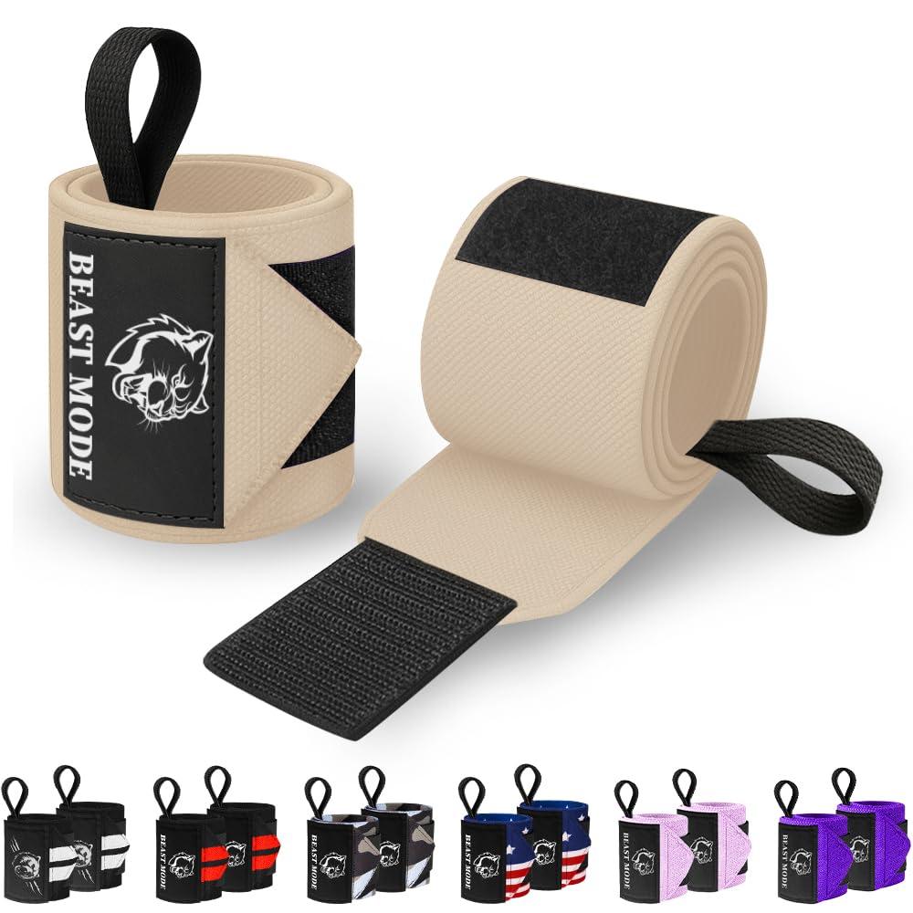 TECEUM TECEUM Weightlifting Wrist Wraps with Thumb Loop Beige Beast Mode 12 inch Heavy-Duty Workout Wrist Support & Protection Ideal for Powerlifting, Strength Training, Bodybuilding