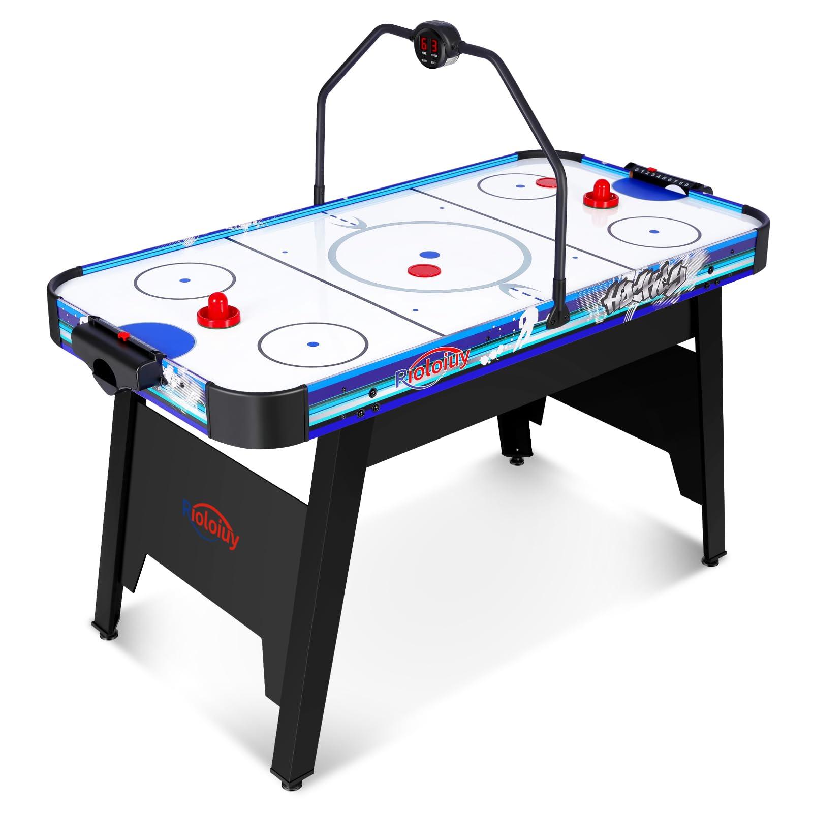 Rioloiuy 58" Air Hockey Table, Arcade Style with Powerful 700mA Motor, Accurate Digital LED Scoreboard on Overhead Gantry, Includes 2 Pucks and 2 Pushers