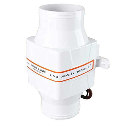 YaeMarine YaeMarine 3 Inch 12V in-Line Blower Electric in-Line Marine Bilge Air Blower 130 CFM White for Boat Marine
