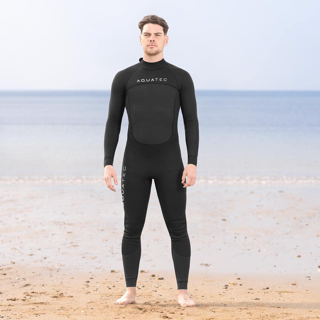 AQUATEC AquaTec Full Length Men\'s Wetsuits - 6 Size Options - 3X Thicknesses : 2mm, 3/2mm & 5/4mm - Swimming, Surfing, Diving Wetsuits for Men | Full Body Wetsuit (XS, 5/4mm Thickness)
