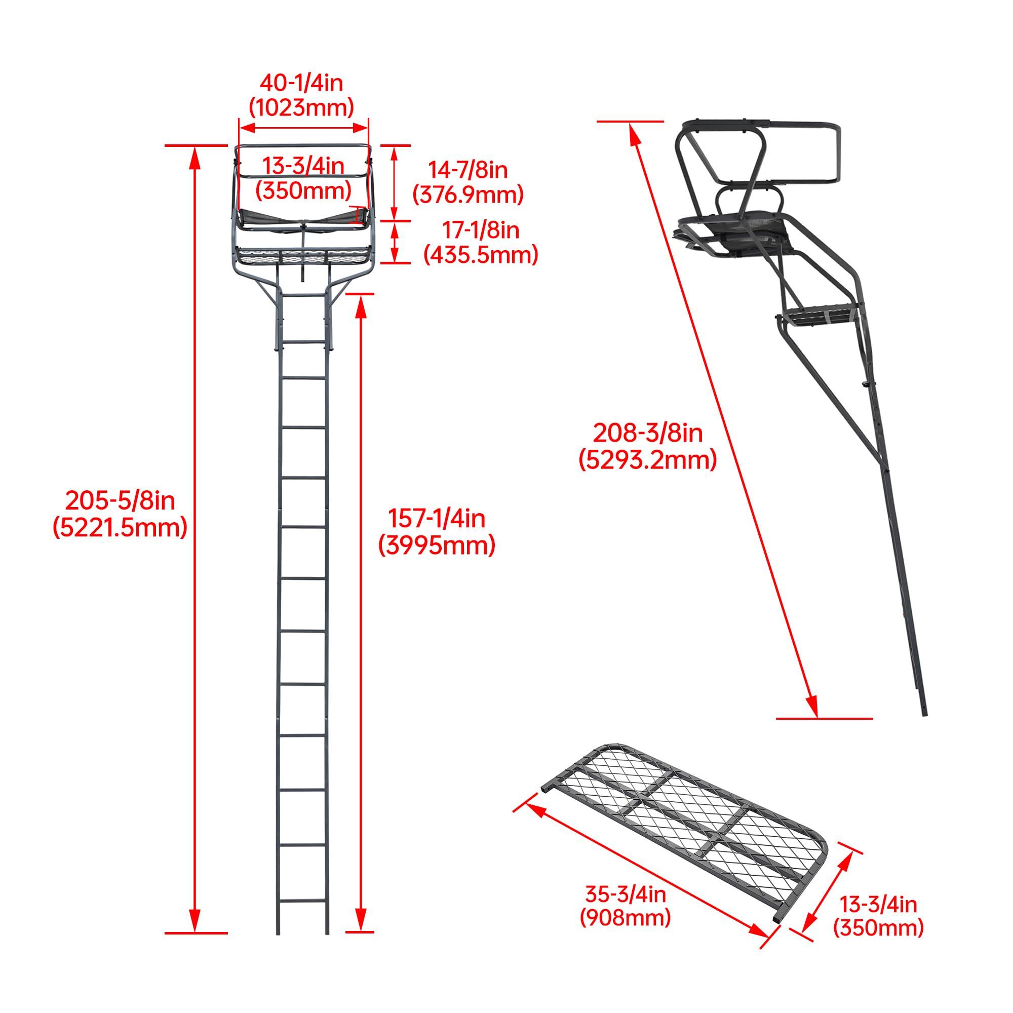 KUAFU KUAFU 18' 2-Man Ladder Tree Stand Climbing Tree Stand for Deer Hunting Elevated Climbing Seat Hunting Gear Equipment Accessories, 500 lb Weight Capacity